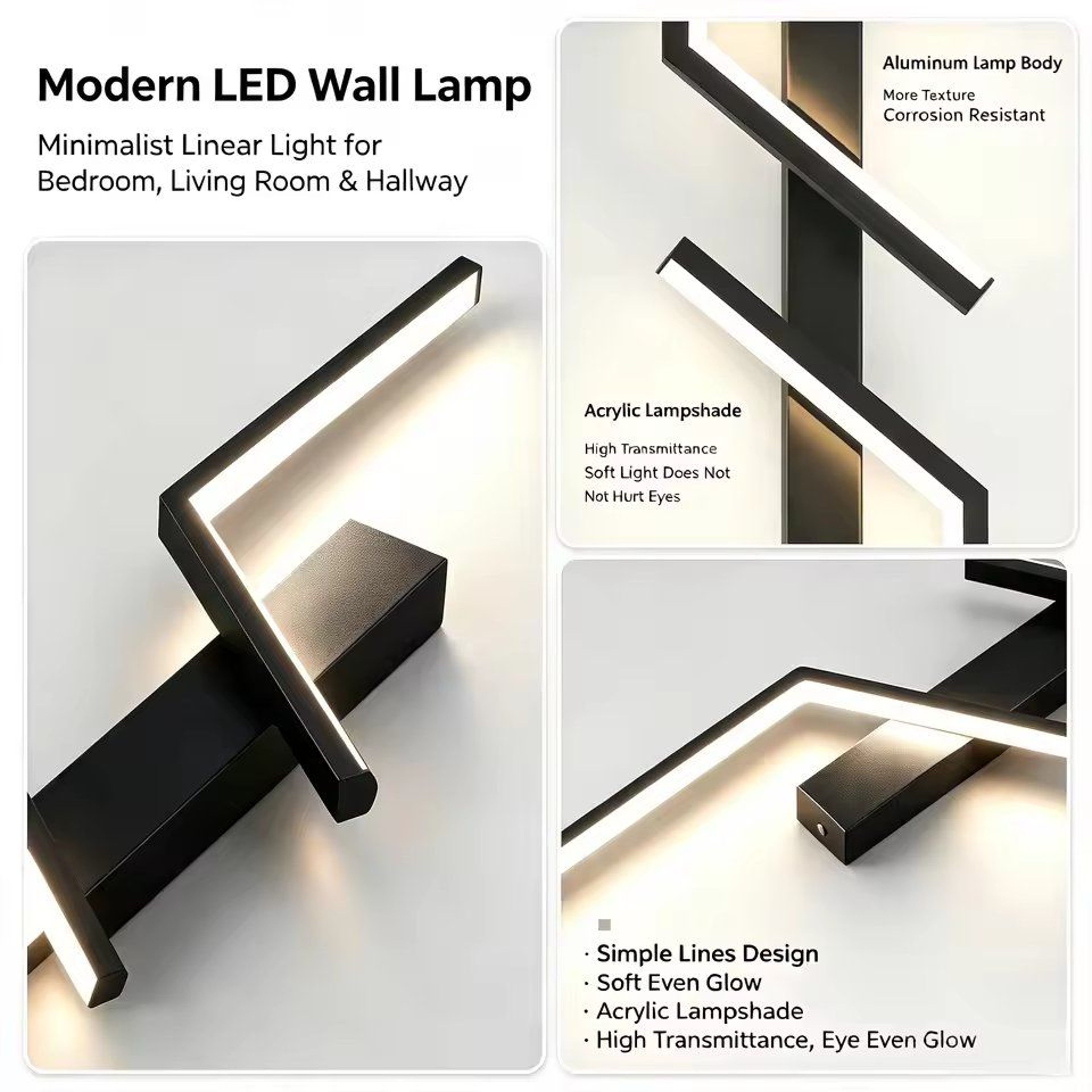 Modern Minimalist 3Color LED Wall Sconce Indoor Background Lamp For Bedroom Bedside  Living Room TV 5