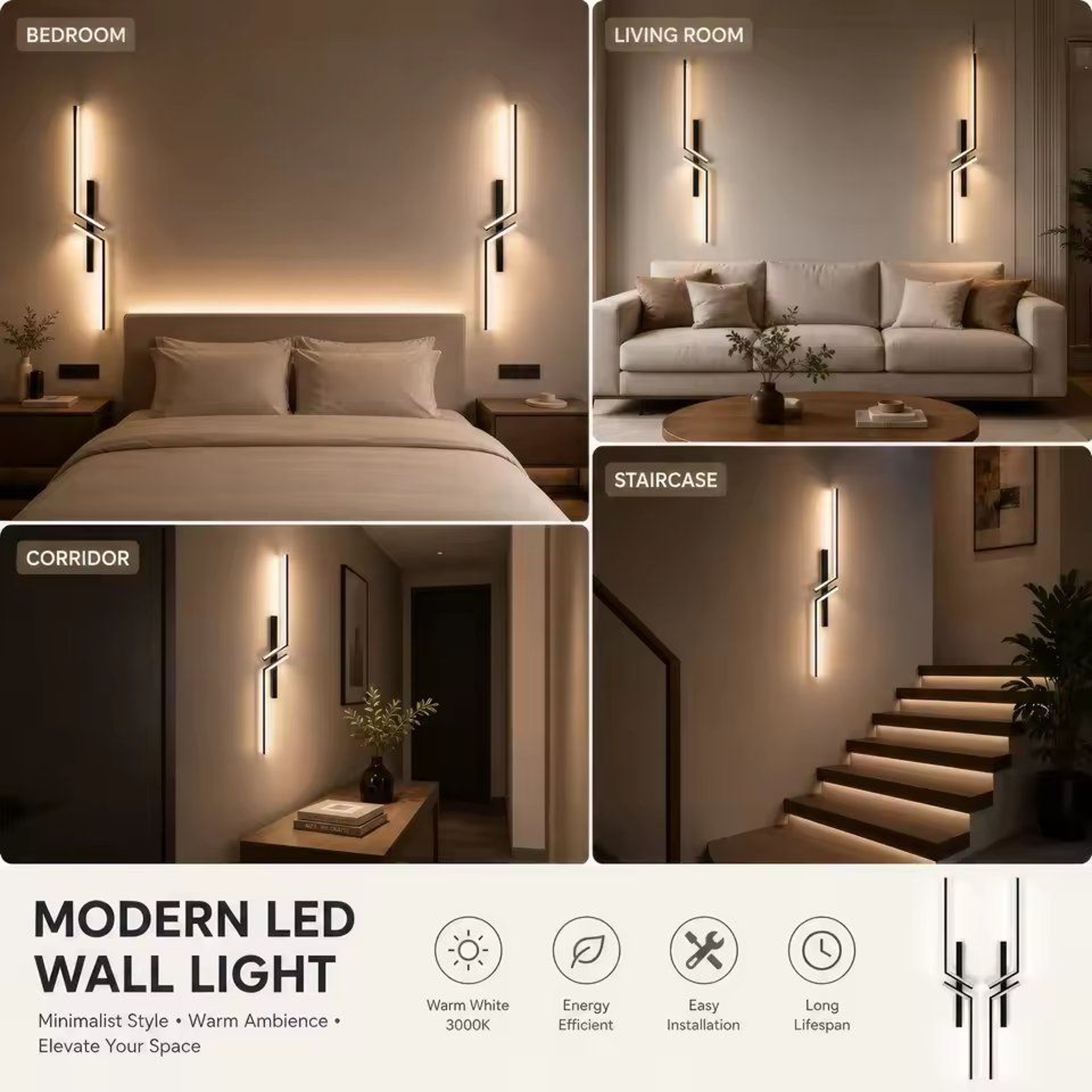 Modern Minimalist 3Color LED Wall Sconce Indoor Background Lamp For Bedroom Bedside  Living Room TV 4