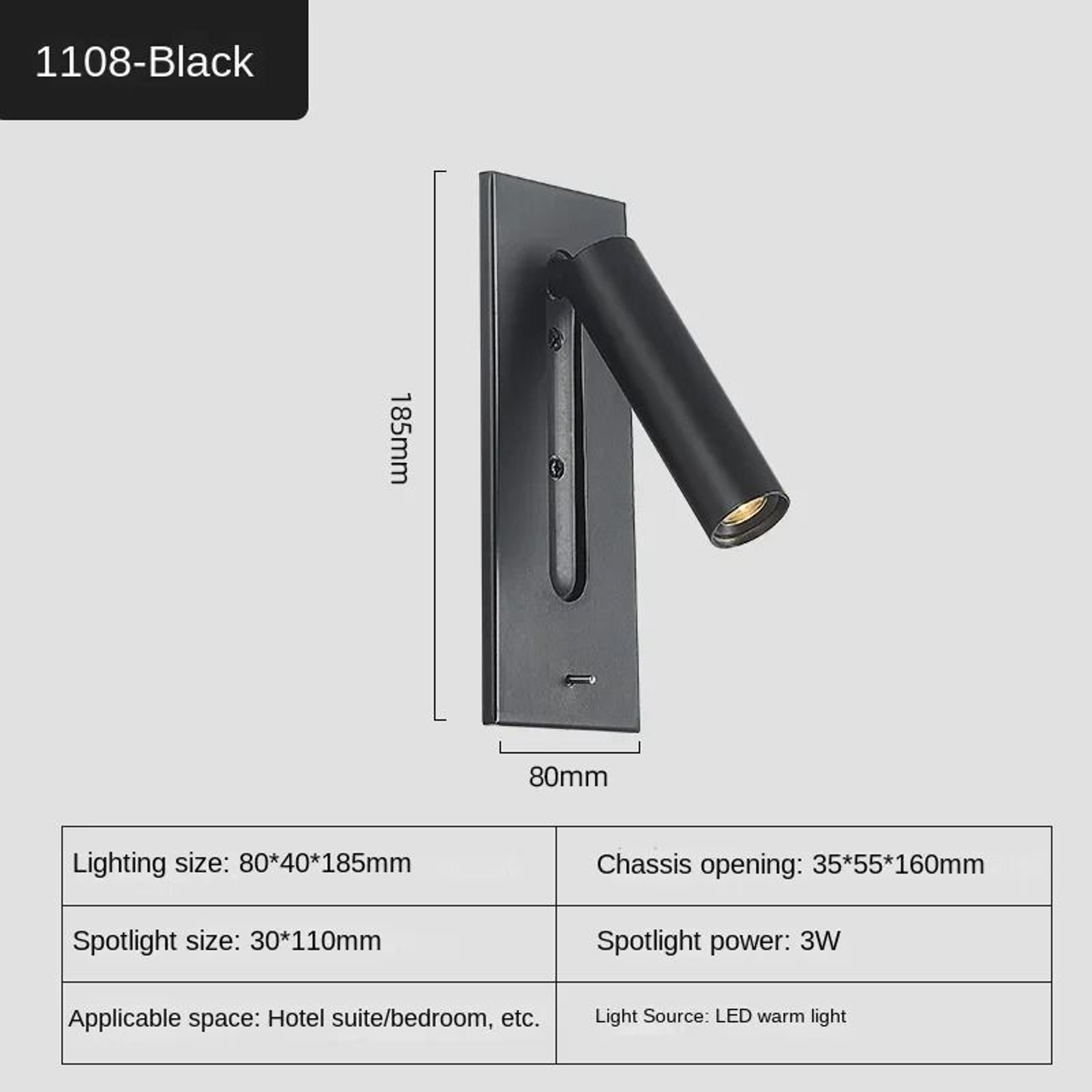 Modern Embedded LED Wall Lamp With USB Charging Recessed Bedside  Study Reading Light In Black  Cop 8