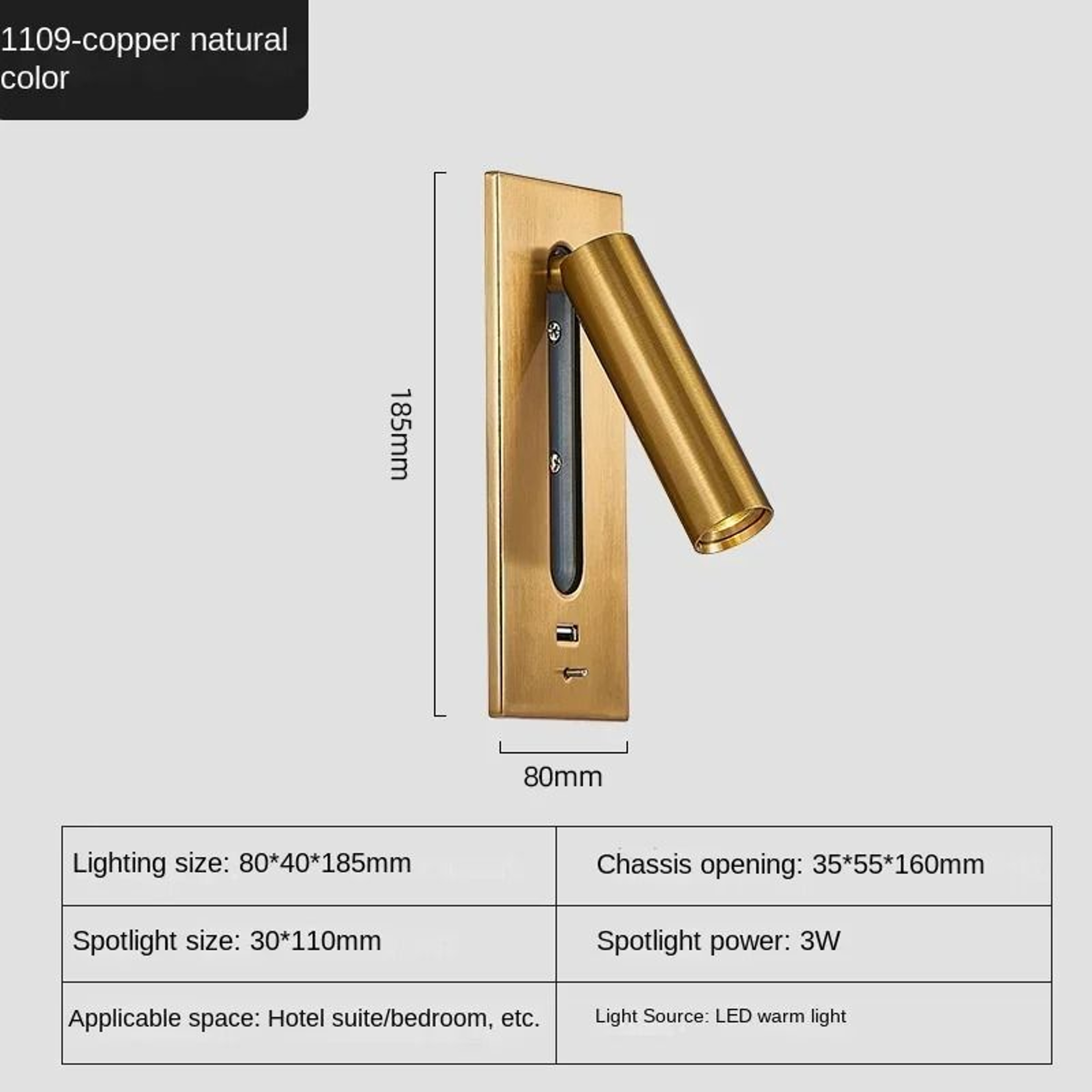 Modern Embedded LED Wall Lamp With USB Charging Recessed Bedside  Study Reading Light In Black  Cop 11