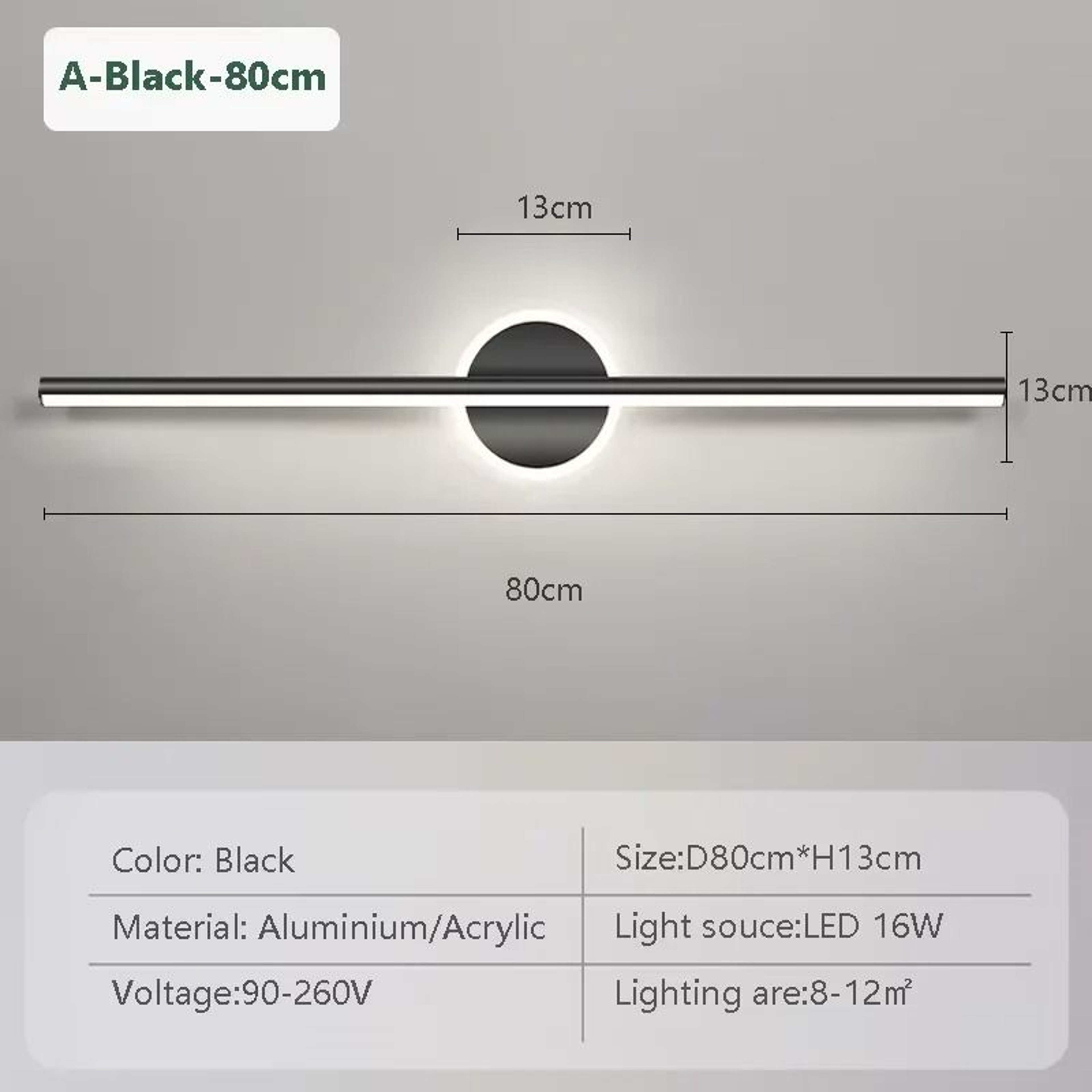 Modern Black LED Long Strip Bathroom Vanity Light 40cm 60cm  80cm Linear Mirror Wall Sconce 8