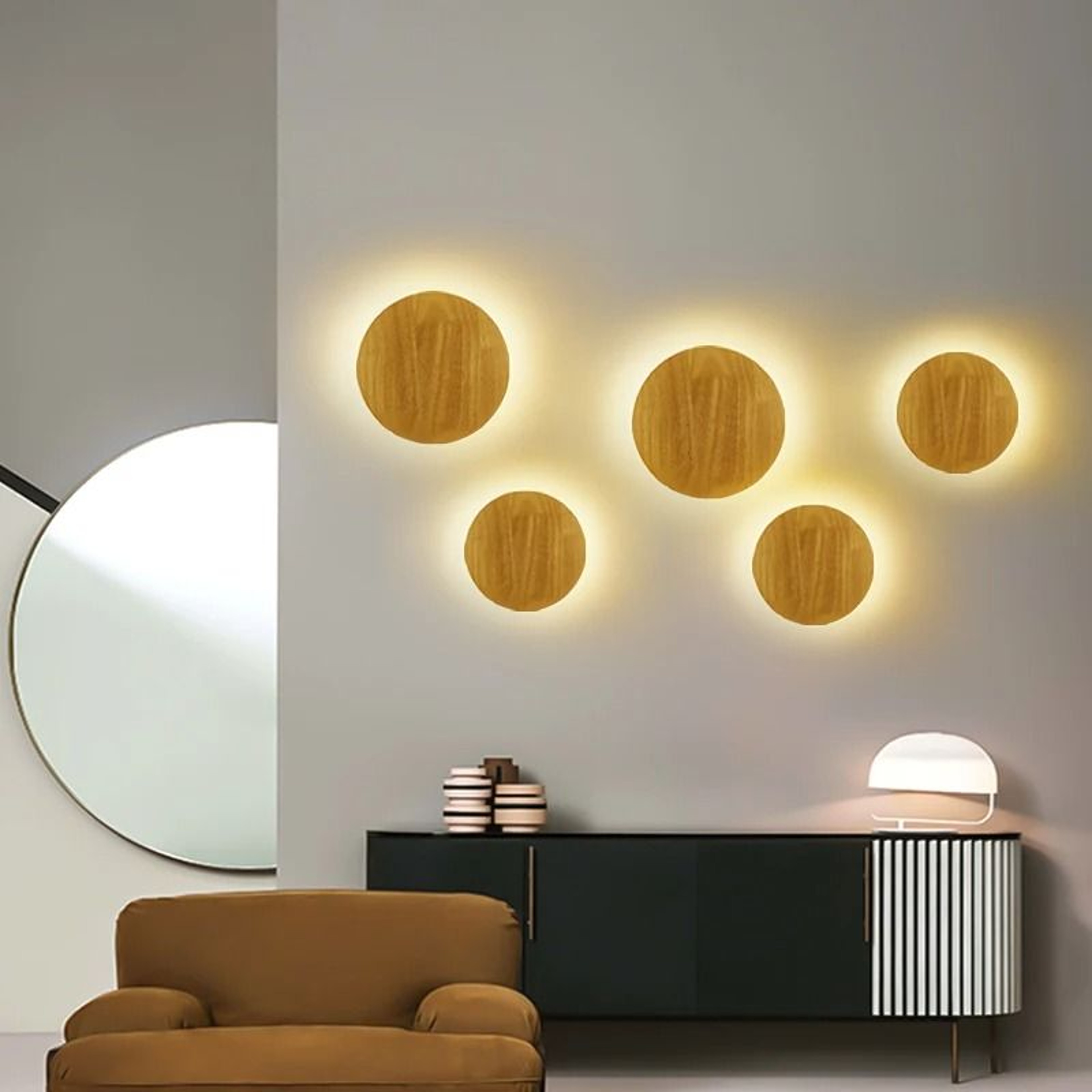 Nordic Circular Wooden LED Wall Lamp For Bedroom  Staircase 0