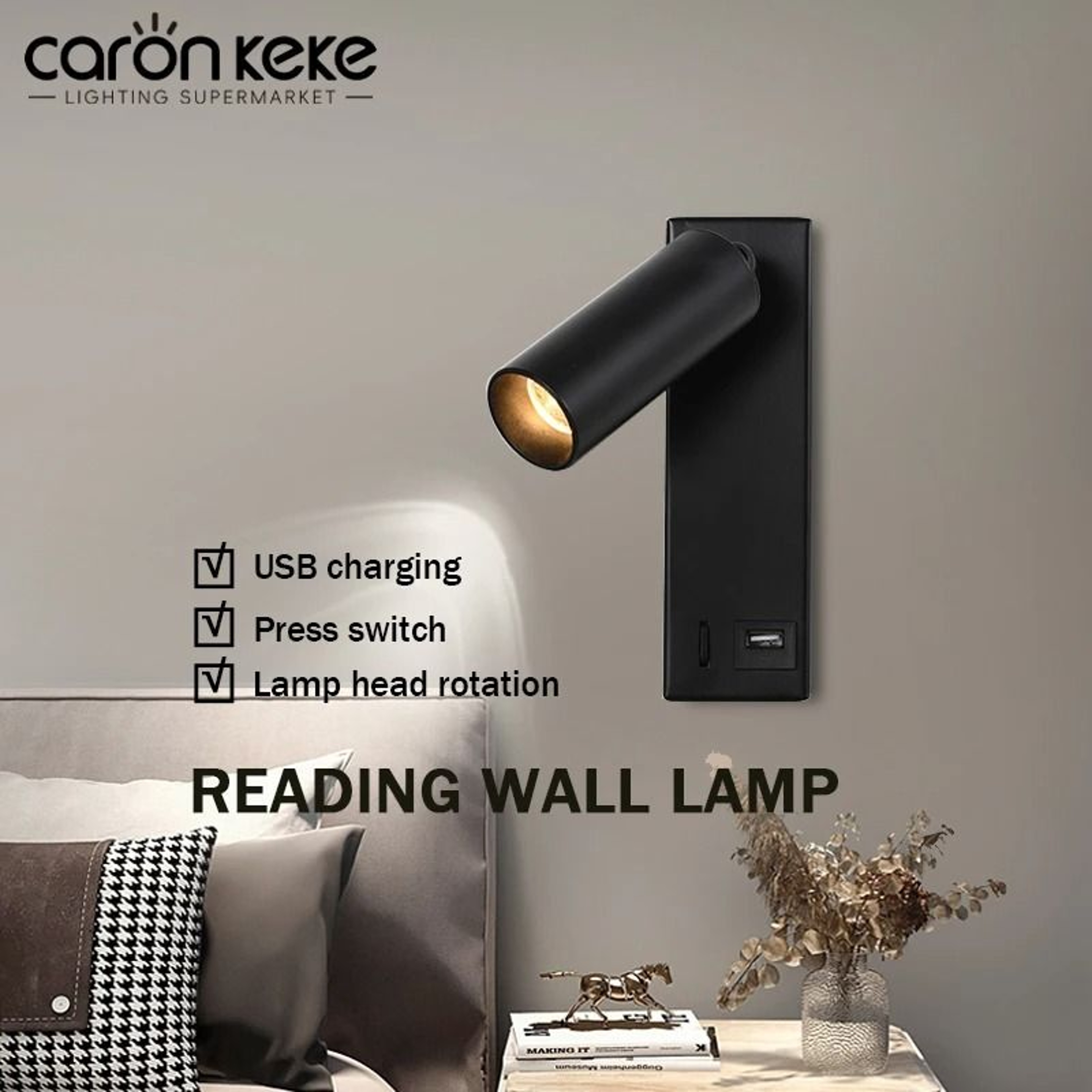 LED Bedside Wall Mounted Reading Light With USB Charging Port And Rotatable Spotlight 0