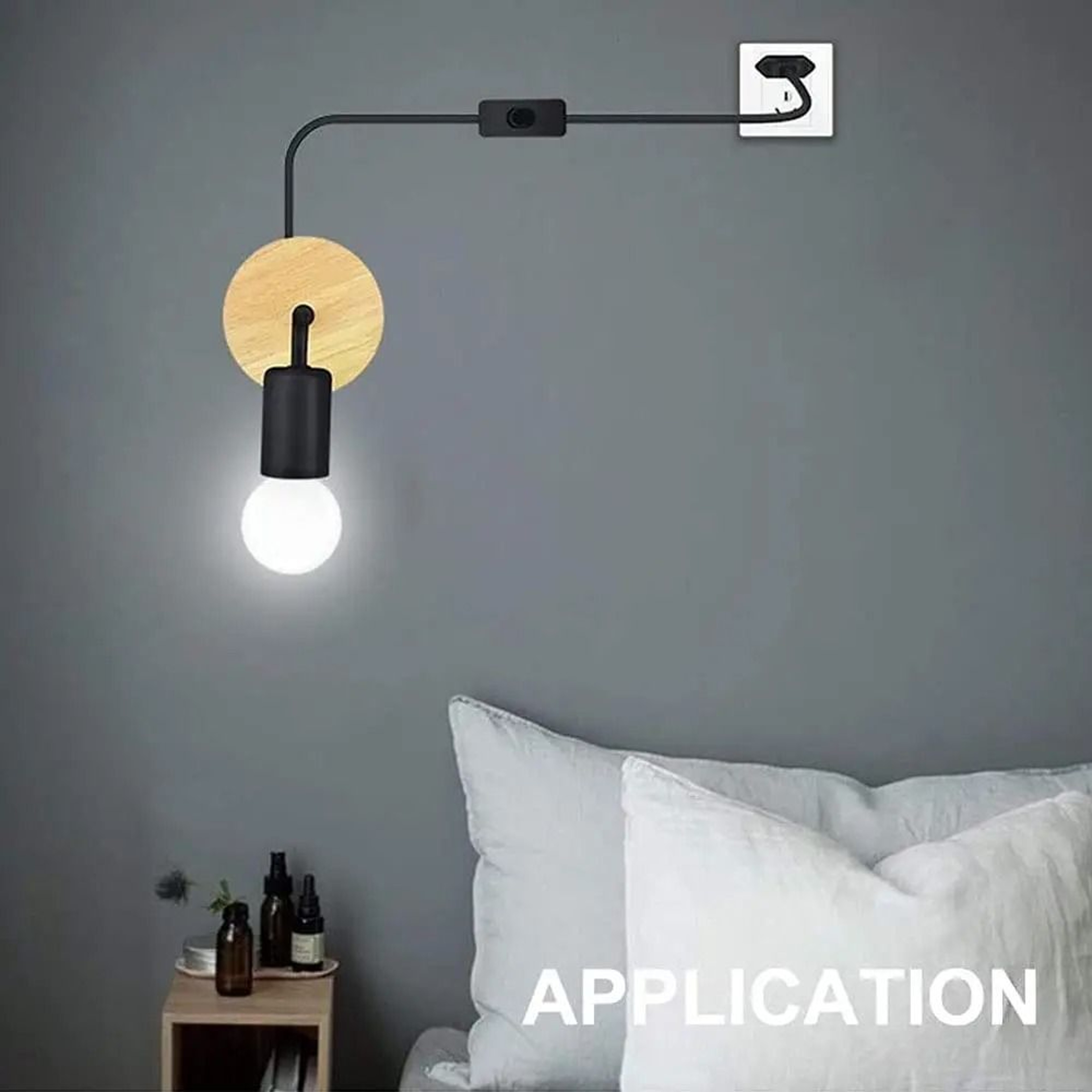 Vintage Industrial Wood Wall Lamp With EU Plug  E27 Base 5