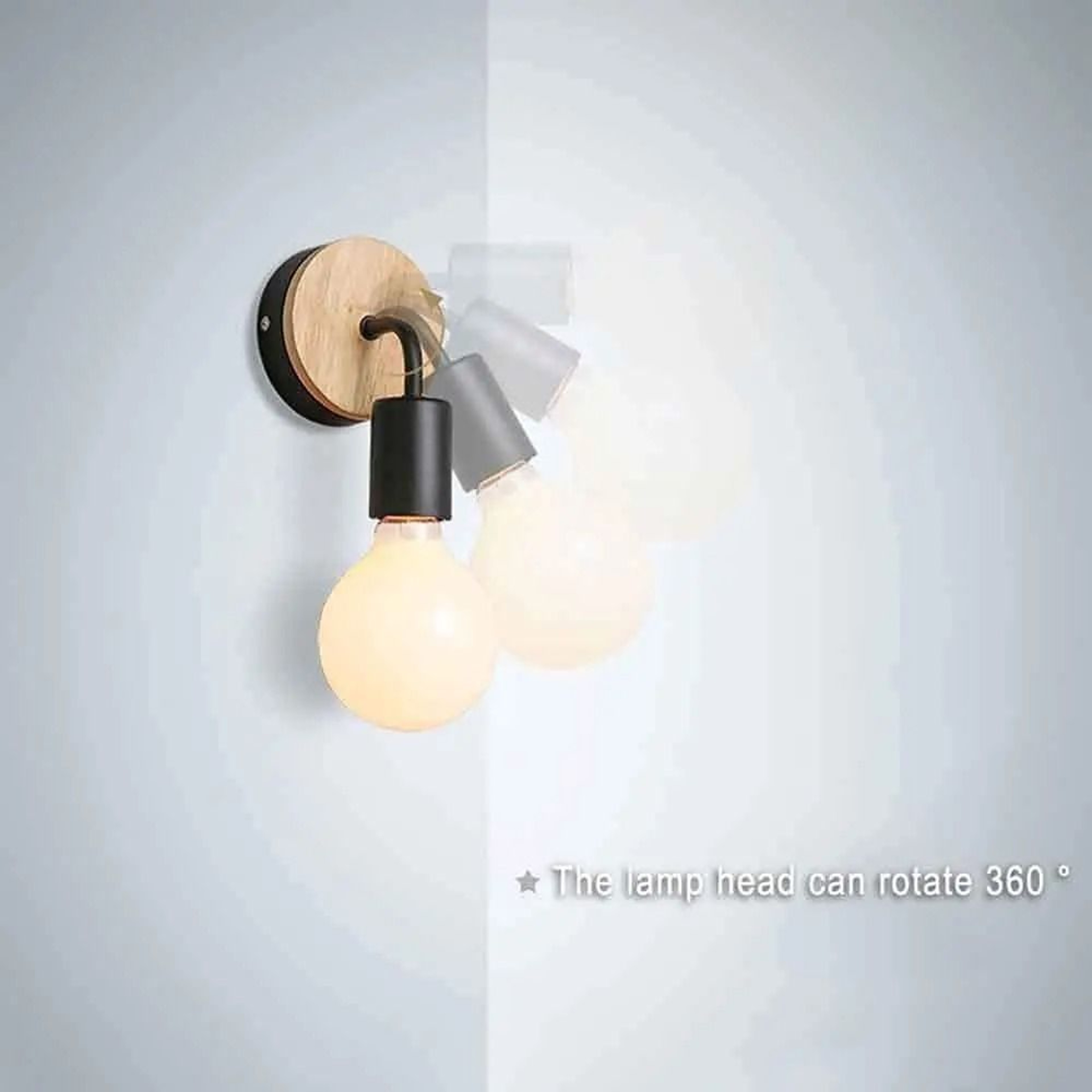 Vintage Industrial Wood Wall Lamp With EU Plug  E27 Base 3