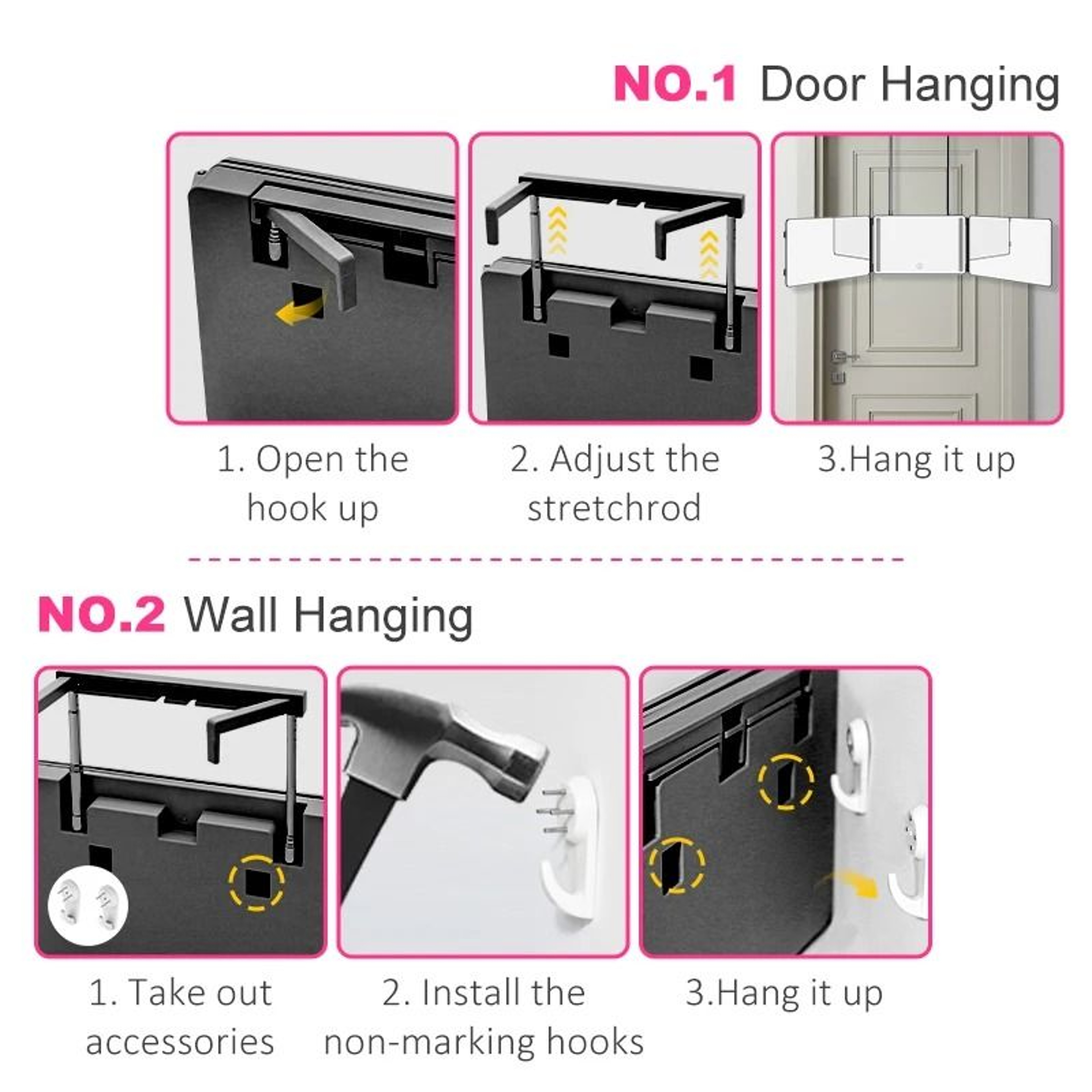 3Way 360 LED Haircut Mirror With DoorHanging Hooks  Portable Folding Design 4