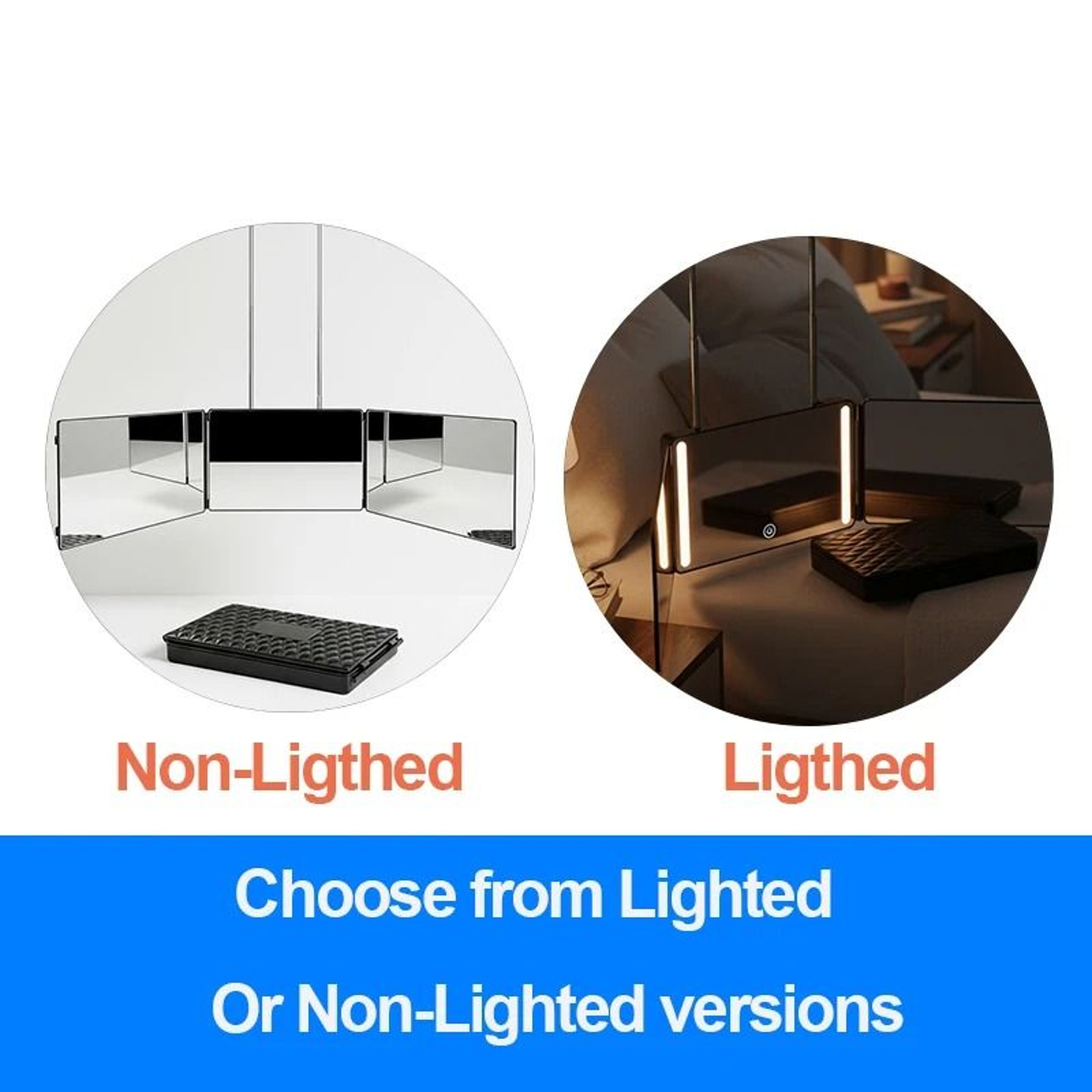 3Way 360 LED Haircut Mirror With DoorHanging Hooks  Portable Folding Design 1