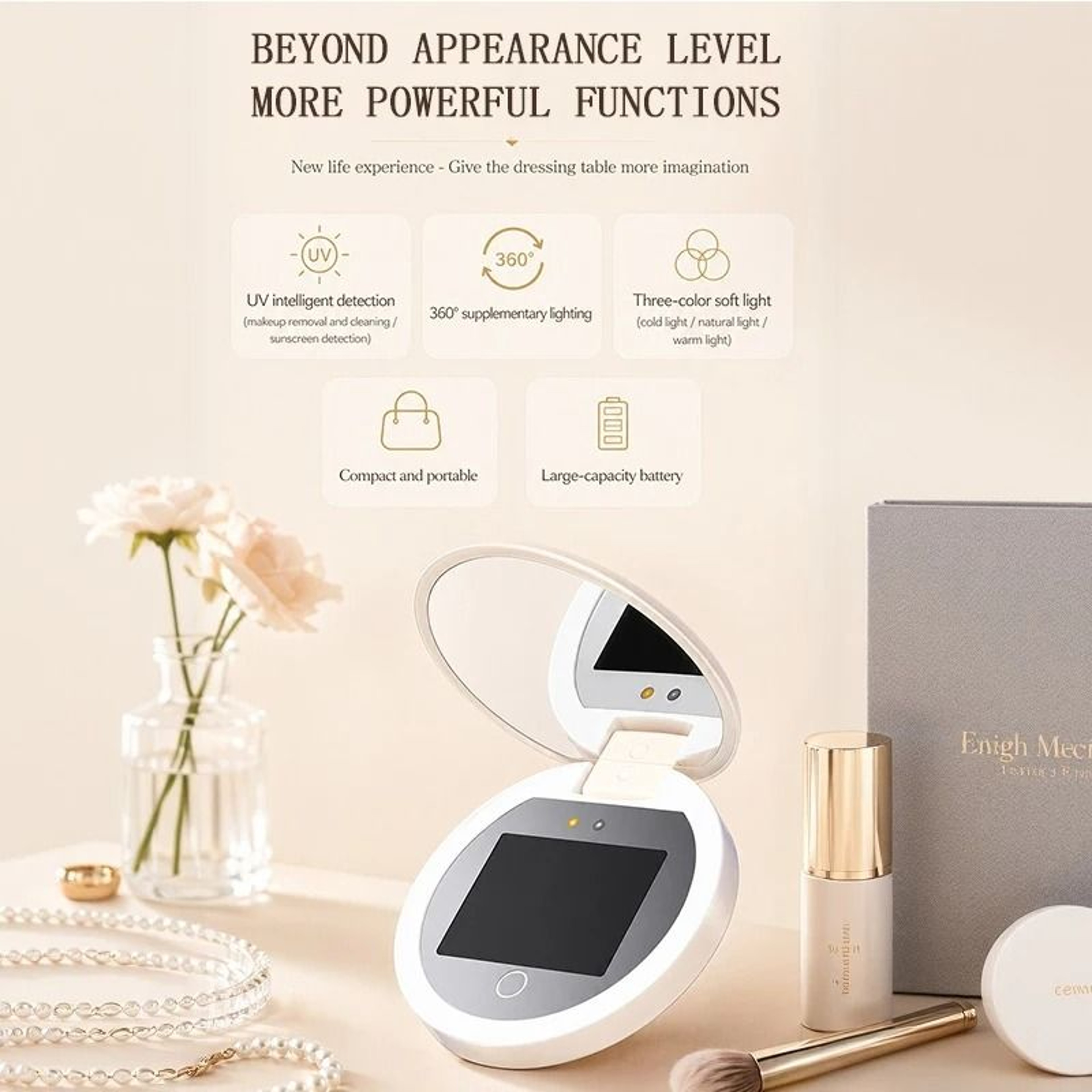 TJMIR UV Smart Sunscreen Portable LED Makeup Mirror With UV Detection 3