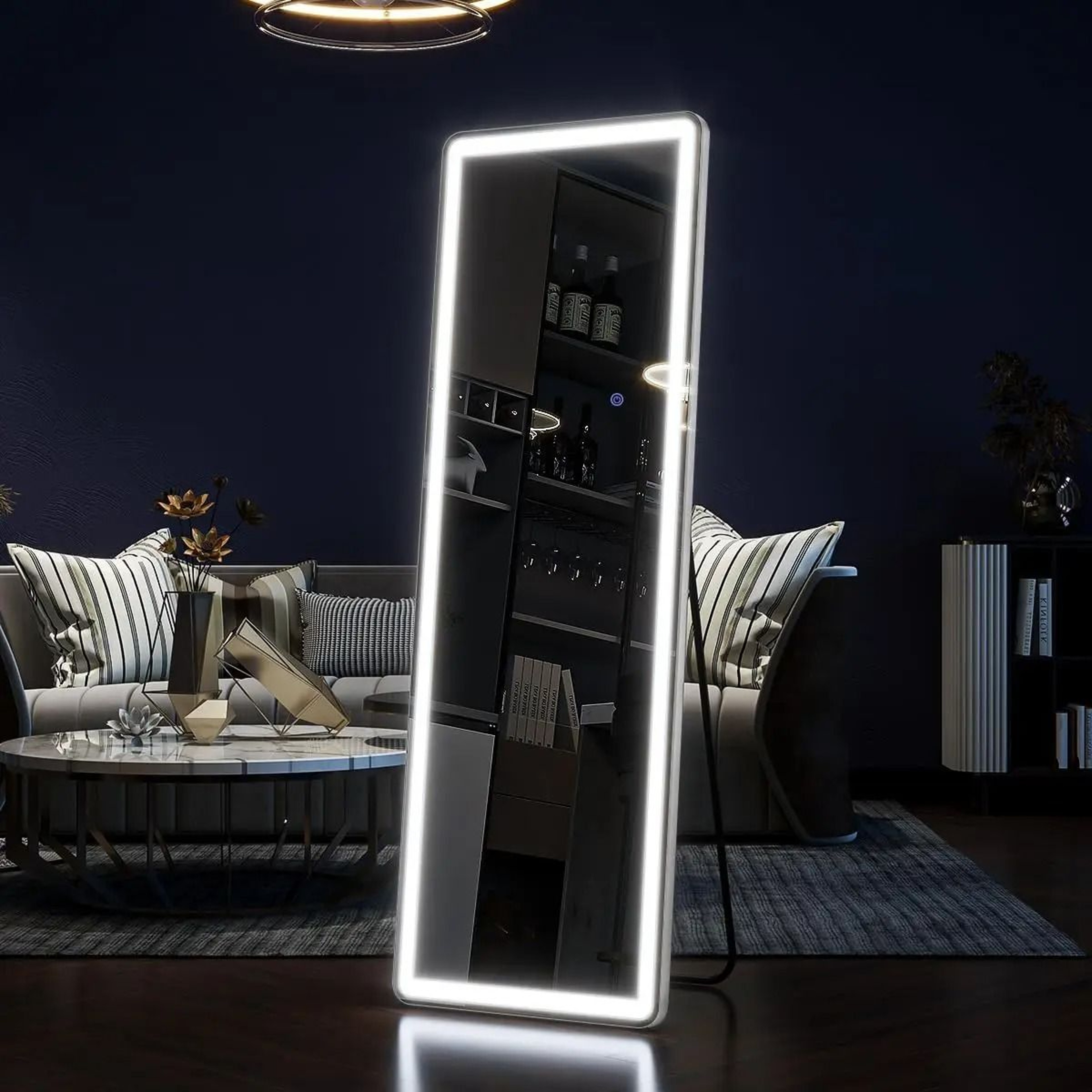 63x20 Inch Full Length LED Mirror With Lights Stand  Dimmable Controls 0