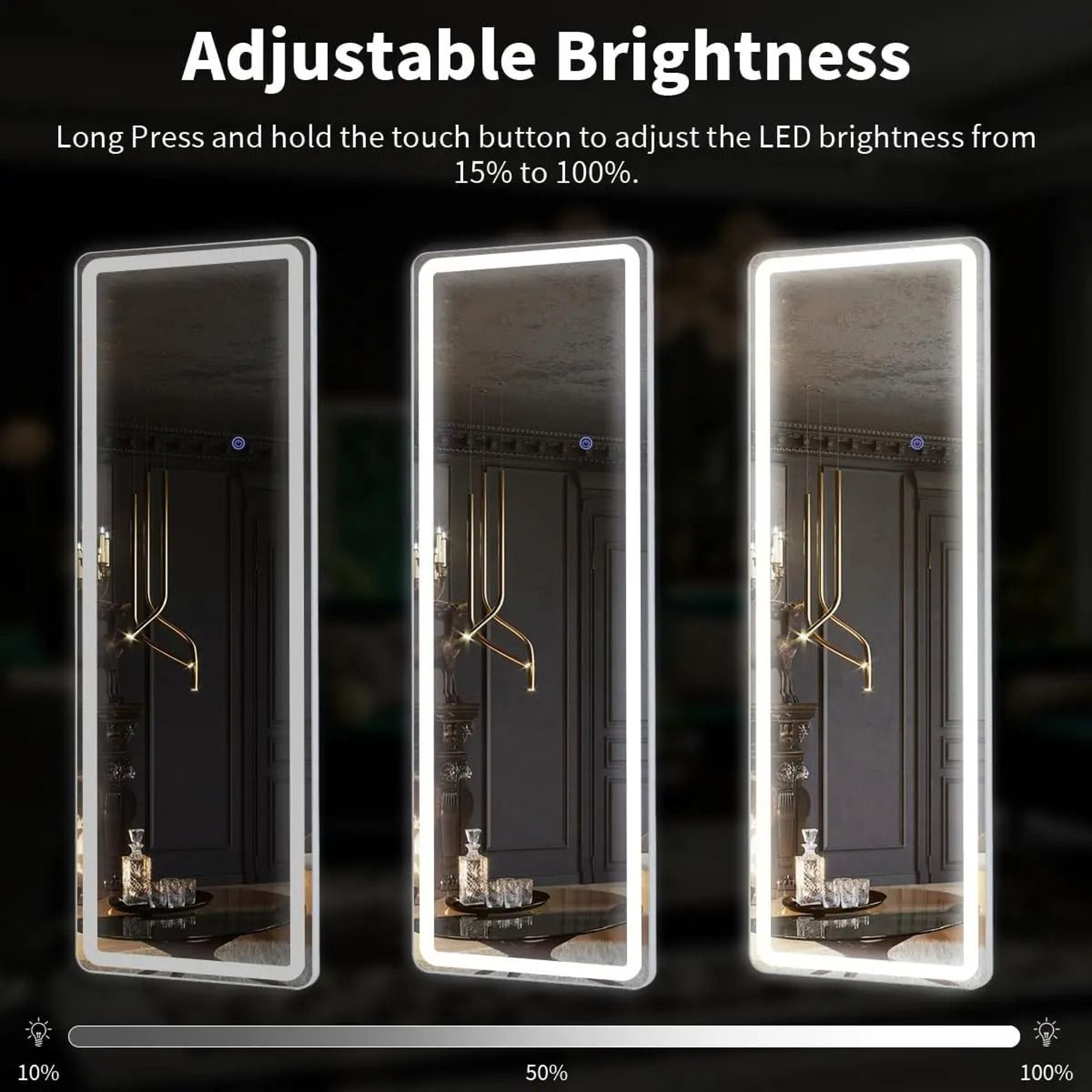 63x20 Inch Full Length LED Mirror With Lights Stand  Dimmable Controls 3
