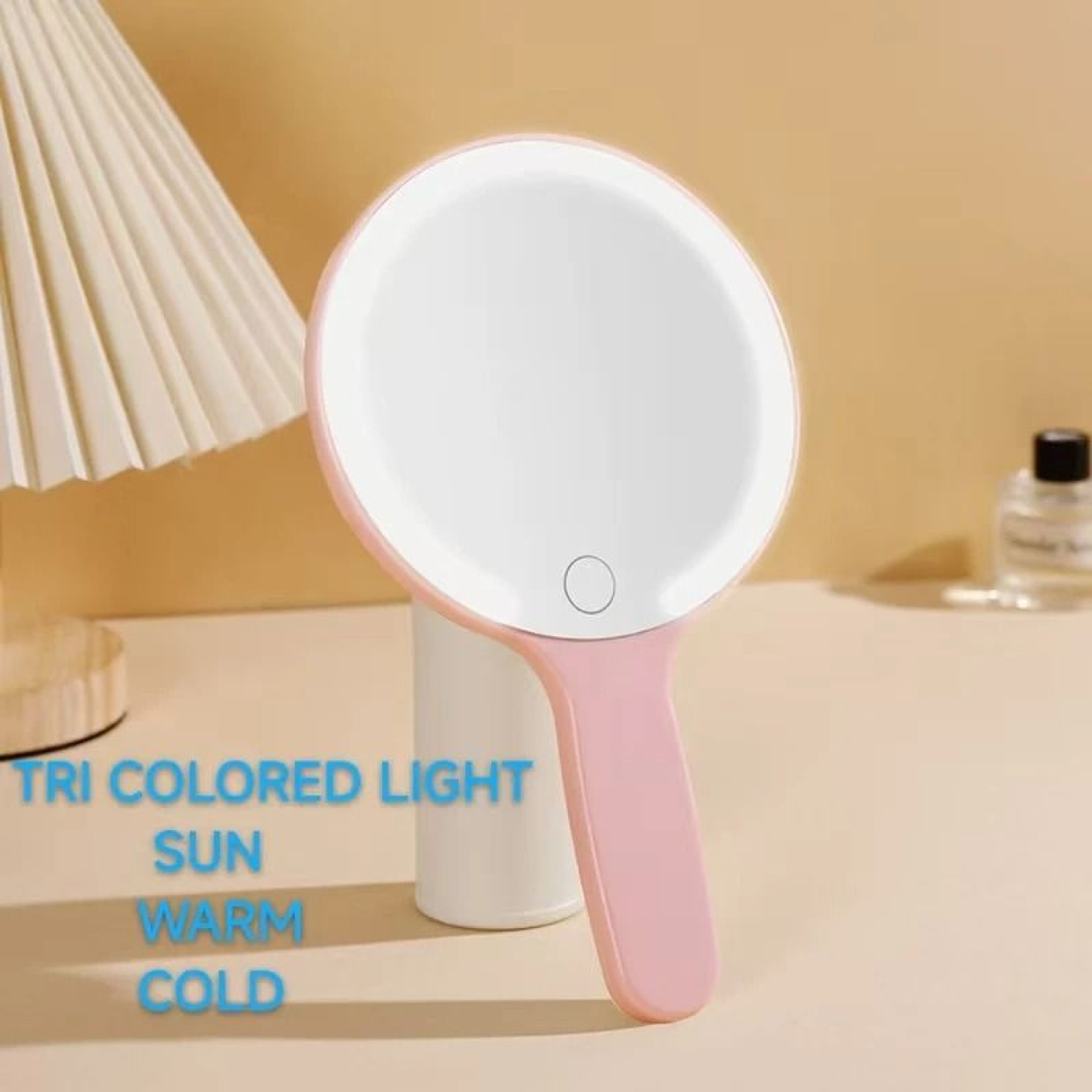 Compact LED Handheld Makeup Mirror With 3 Color Dimmable Lights 3