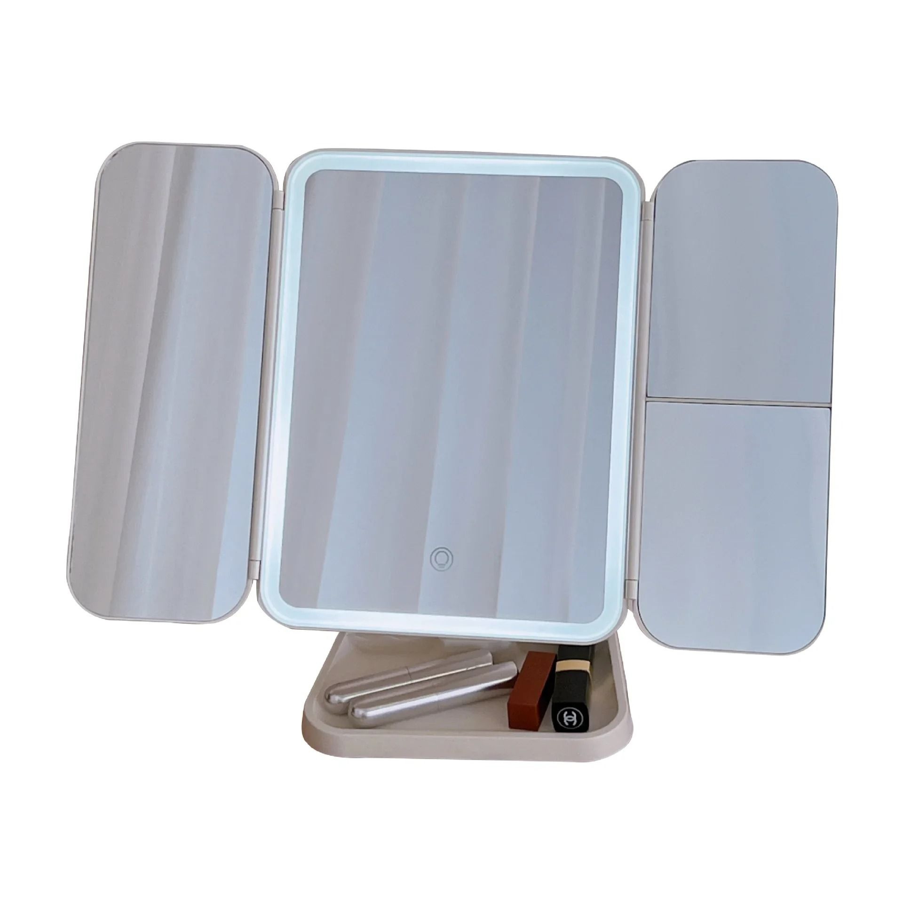 Smart Trifold LED Makeup Mirror With Dimmable Touch Control  WideAngle Visibility 5
