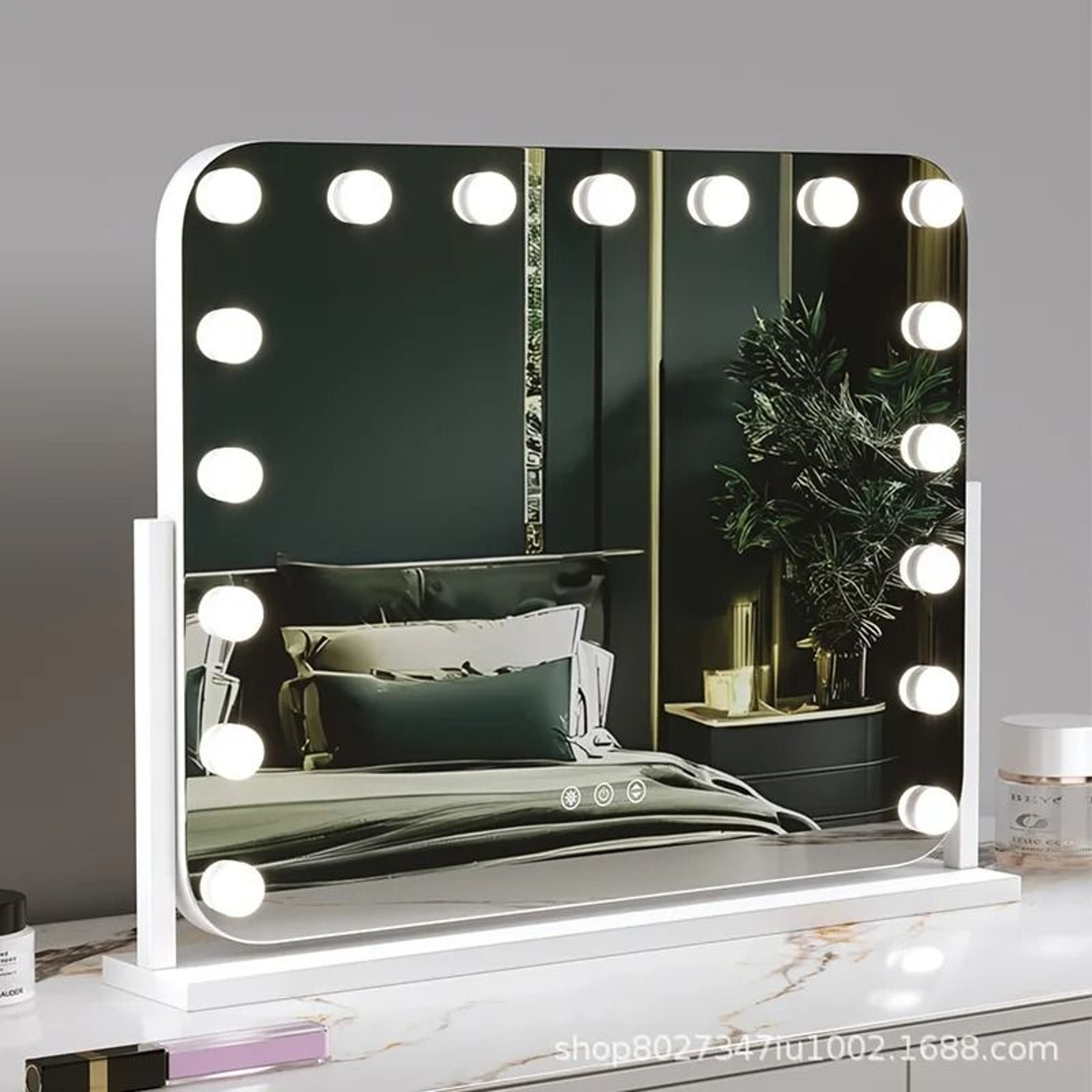 Large Smart Professional LED Lighted Desktop Makeup Mirror With Desk Stand 4