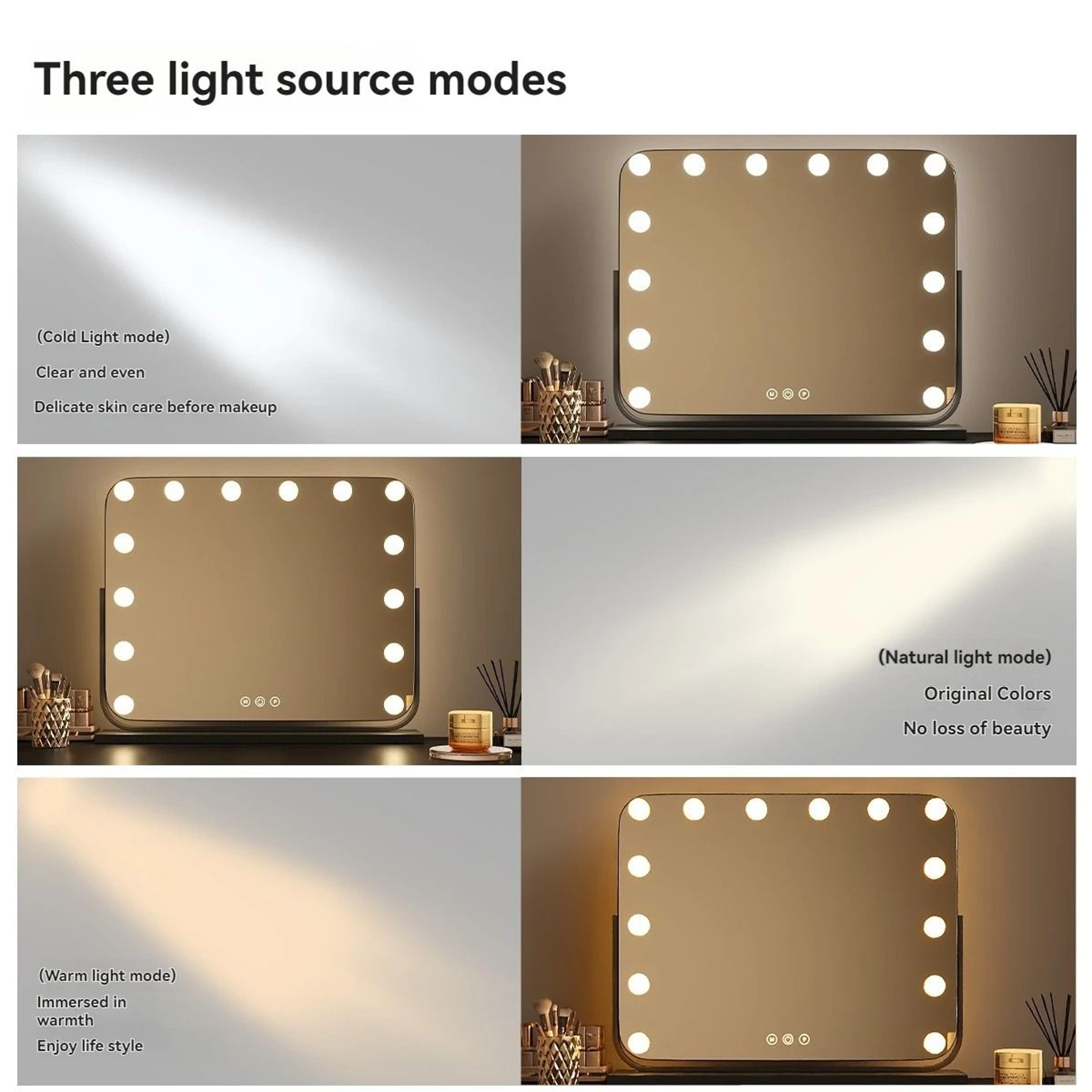 Large Smart Professional LED Lighted Desktop Makeup Mirror With Desk Stand 3