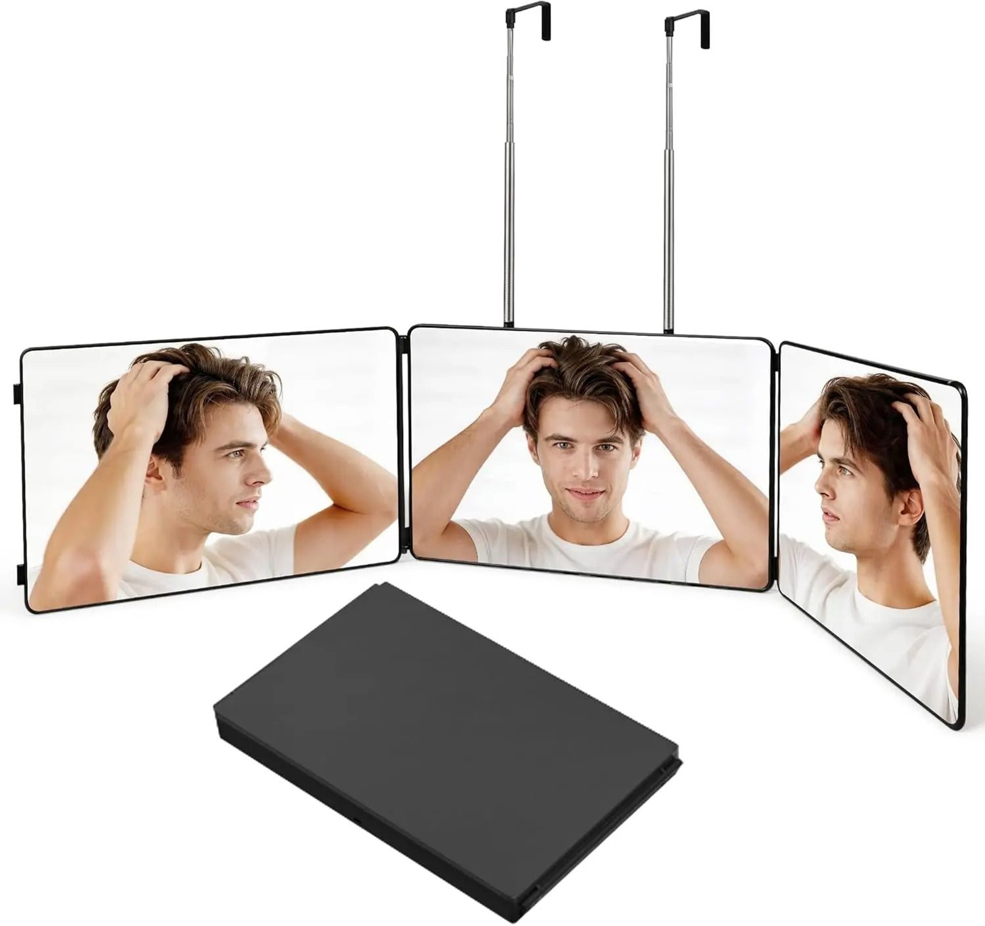 Folding 3Way Rechargeable LED Haircut Mirror With BuiltIn Shelf  Telescoping Door Hooks 7