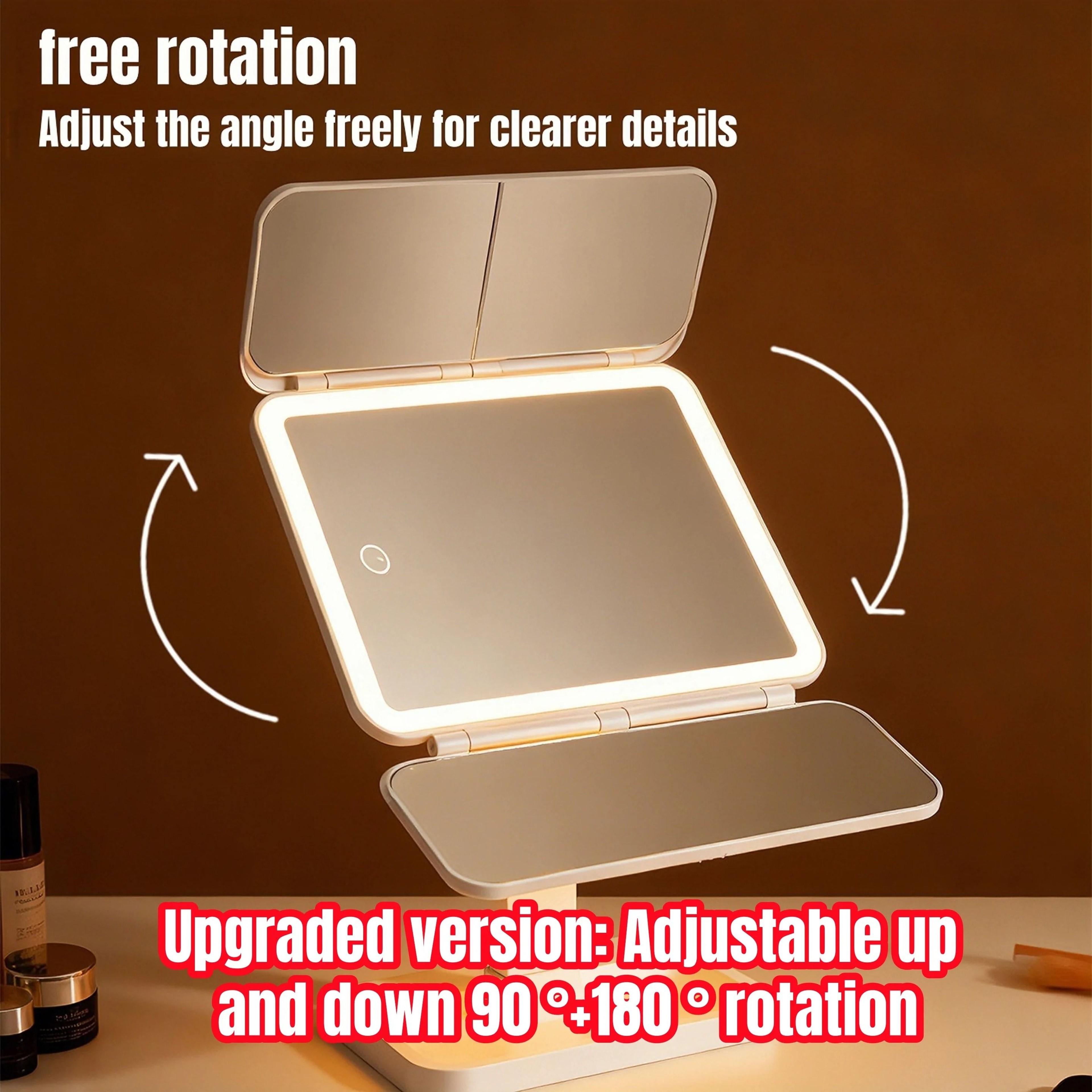 Triple Fold LED Fashion Makeup Mirror With Touch Dimming  MultiPanel Visibility 7