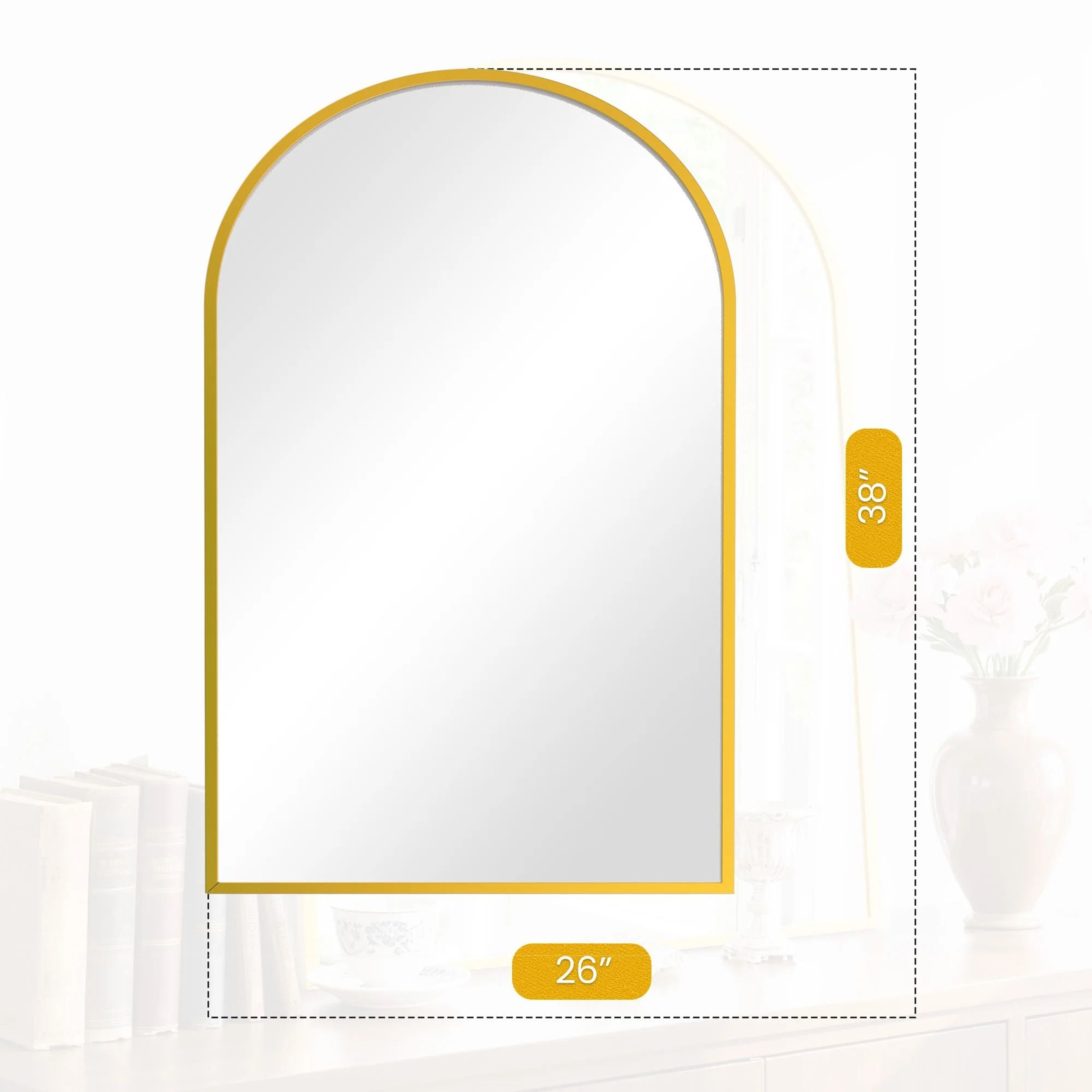 JHK 26x38 Arched Matte Metal Framed Wall Mirror With Tempered Glass 10