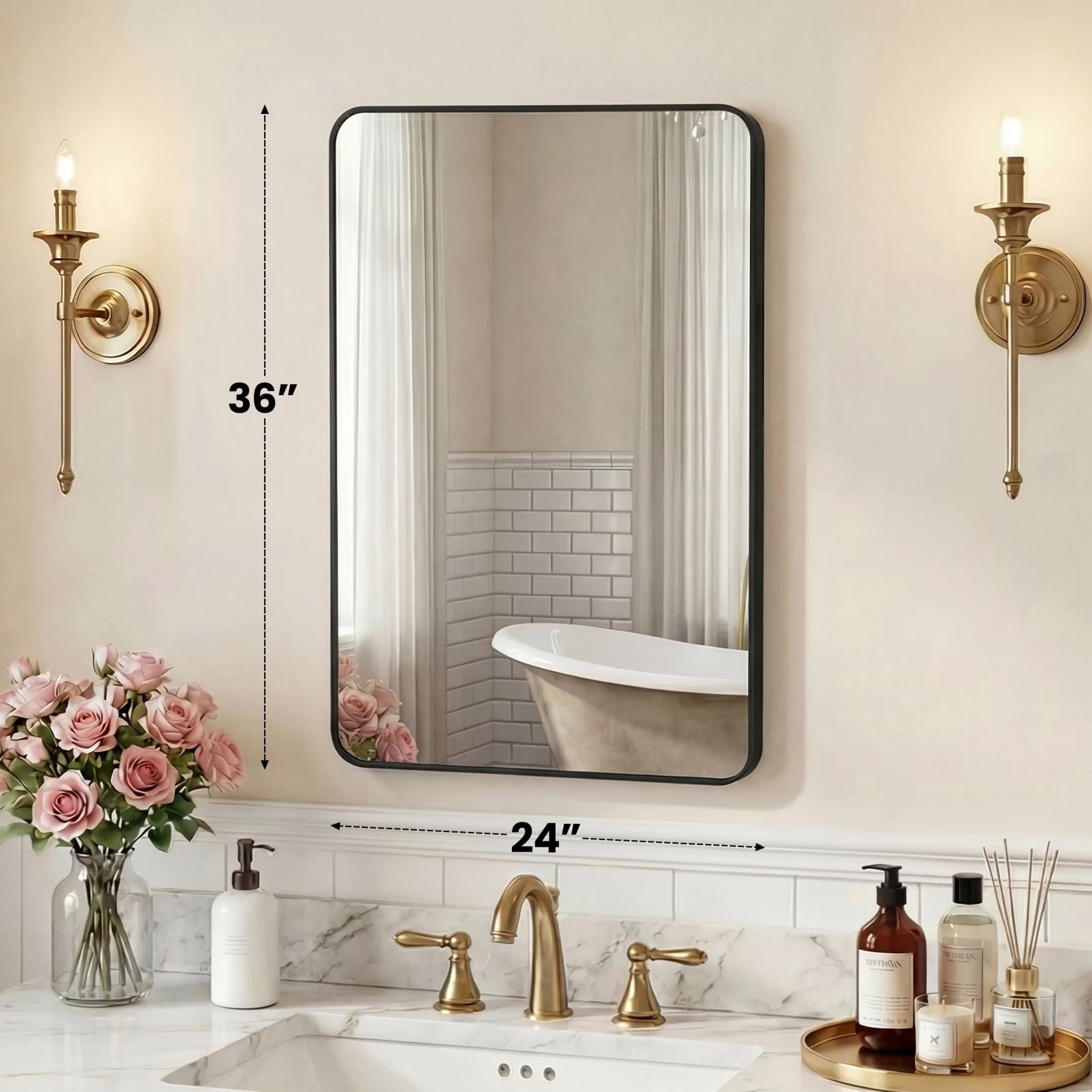 JHK Rounded Rectangle Metal Framed Wall Mirror With Tempered Glass 10