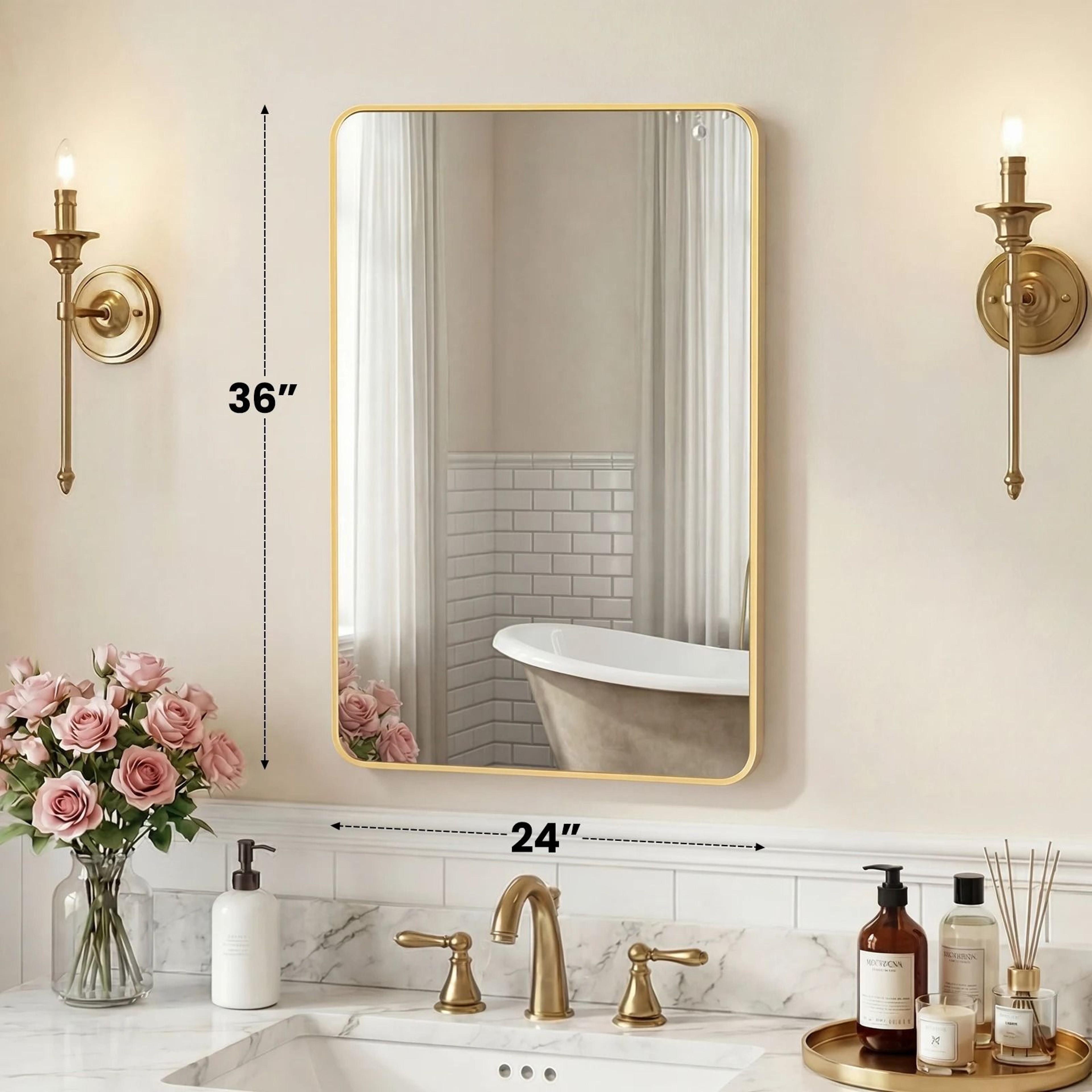 JHK Rounded Rectangle Metal Framed Wall Mirror With Tempered Glass 11