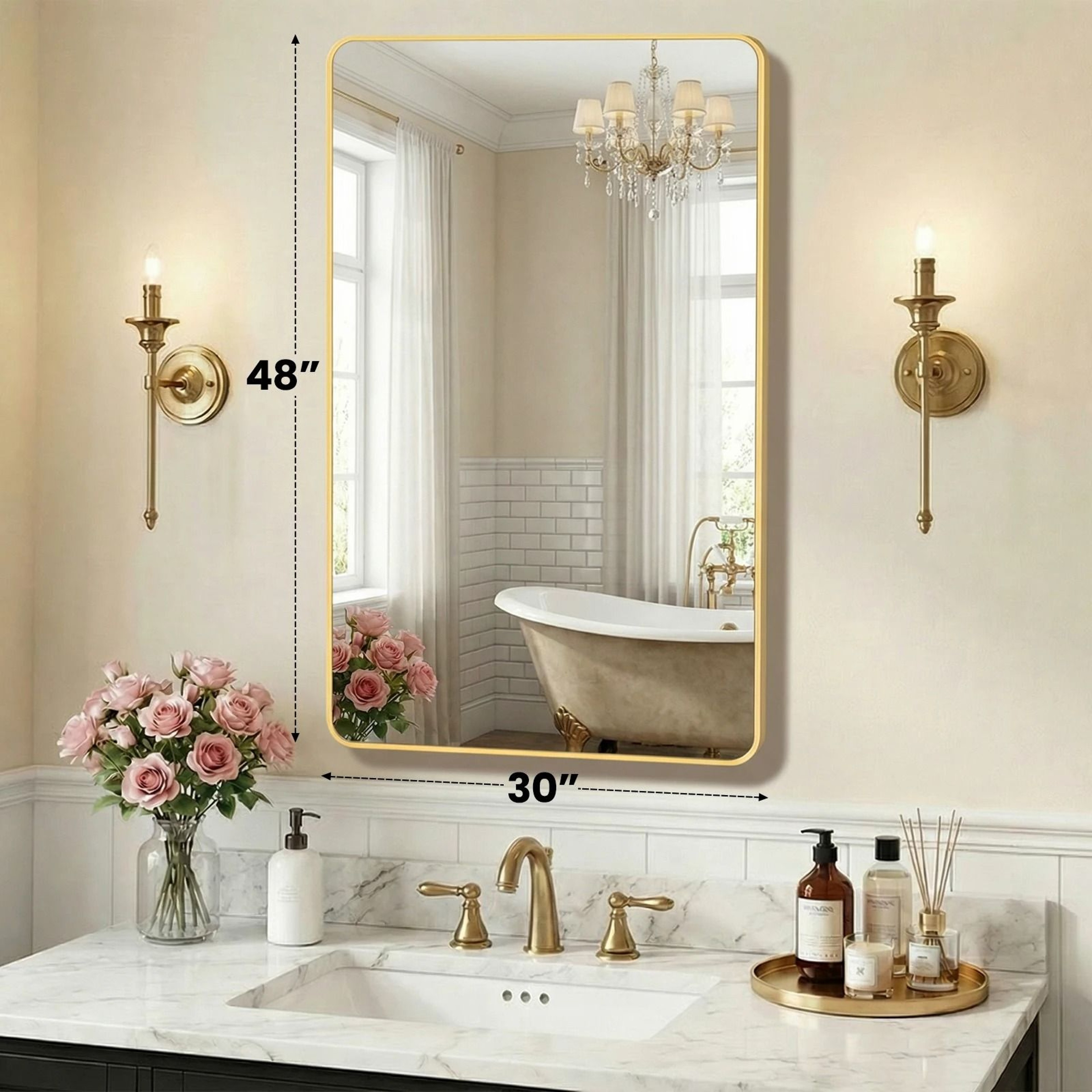 JHK Rounded Rectangle Metal Framed Wall Mirror With Tempered Glass 13