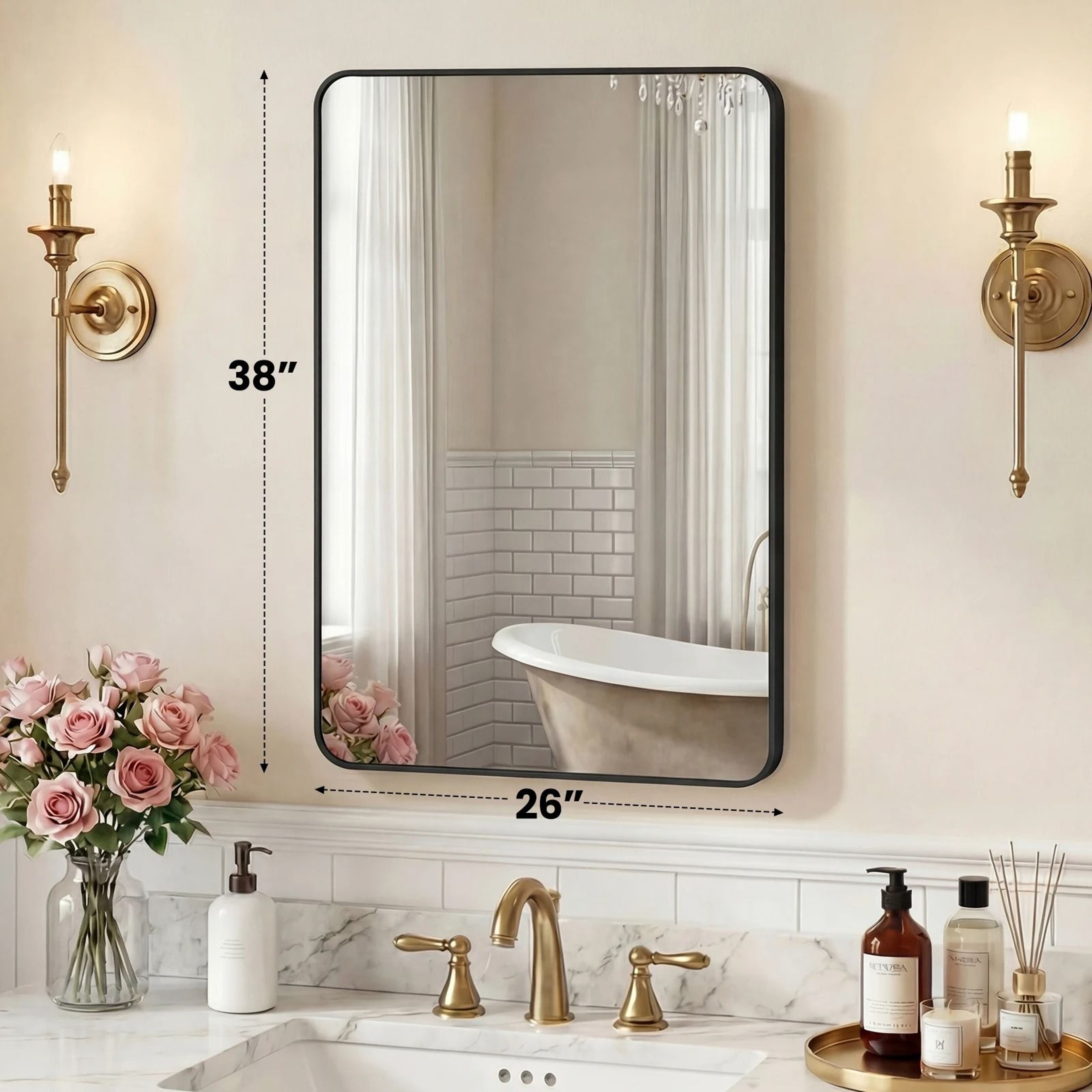 JHK Rounded Rectangle Metal Framed Wall Mirror With Tempered Glass 15