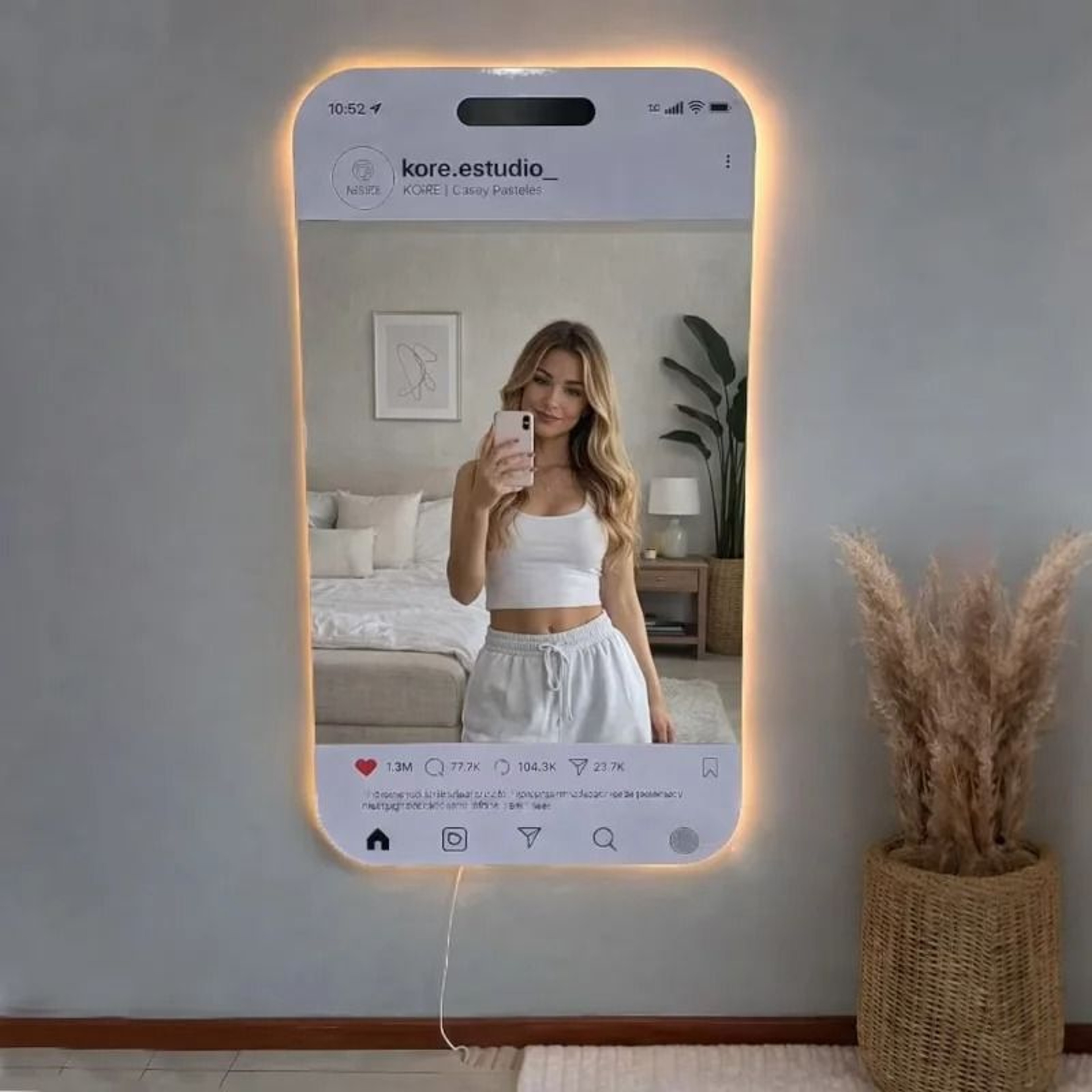 Personalized LED Social Media Mirror Light Sign  Customized Selfie Frame Wall Decor 2