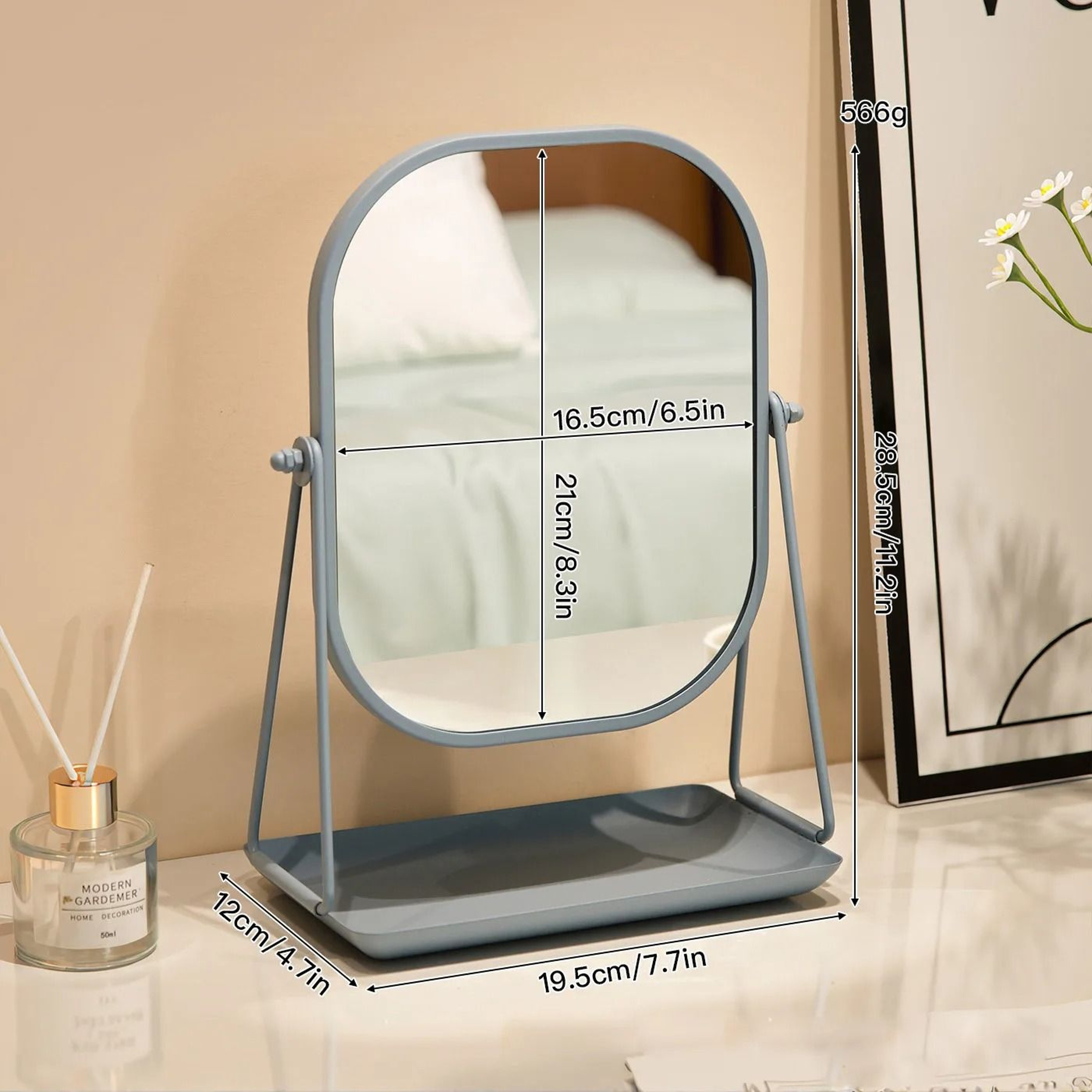 Light Luxury Rotating Desktop Makeup Mirror With Integrated Cosmetic Storage Tray 10