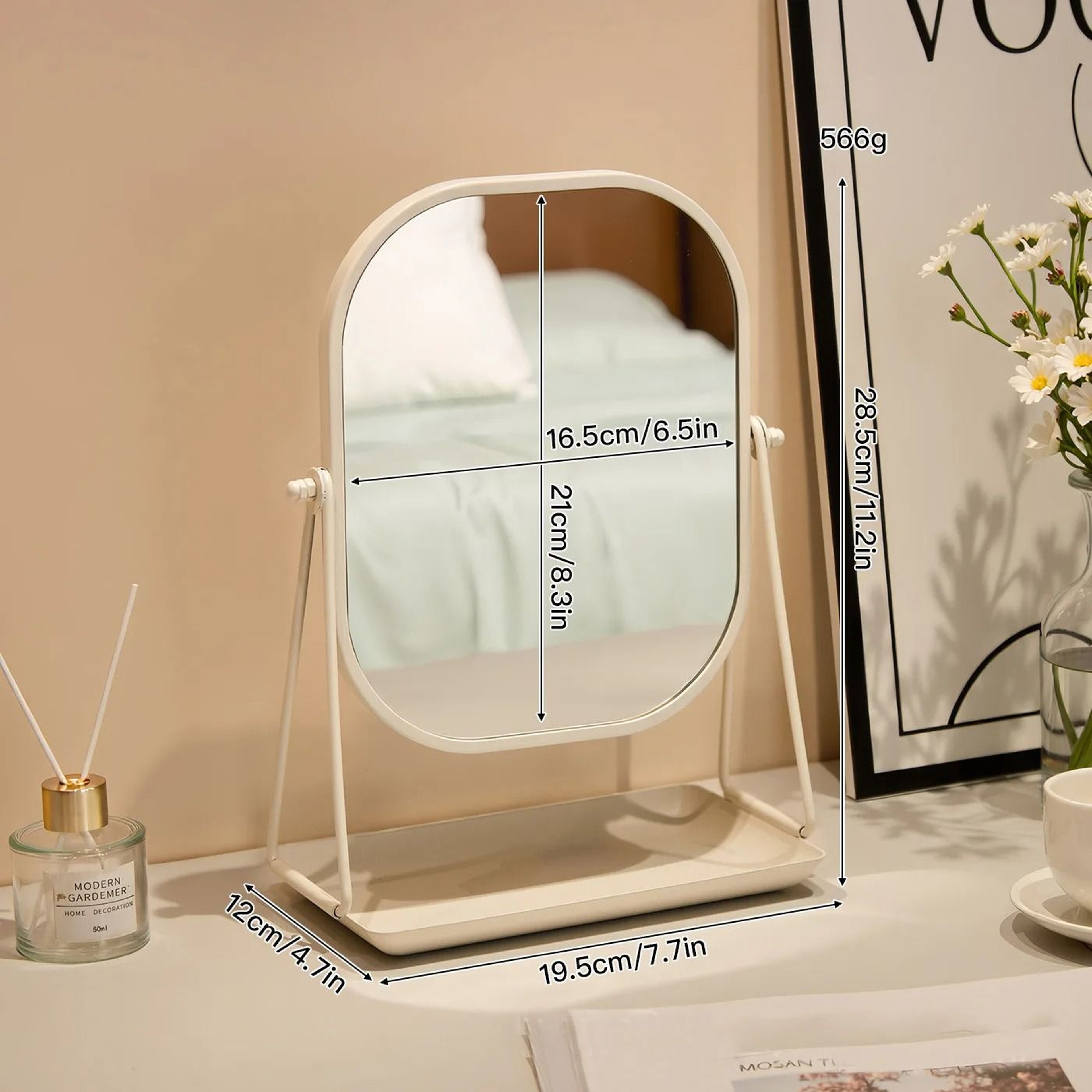 Light Luxury Rotating Desktop Makeup Mirror With Integrated Cosmetic Storage Tray 7
