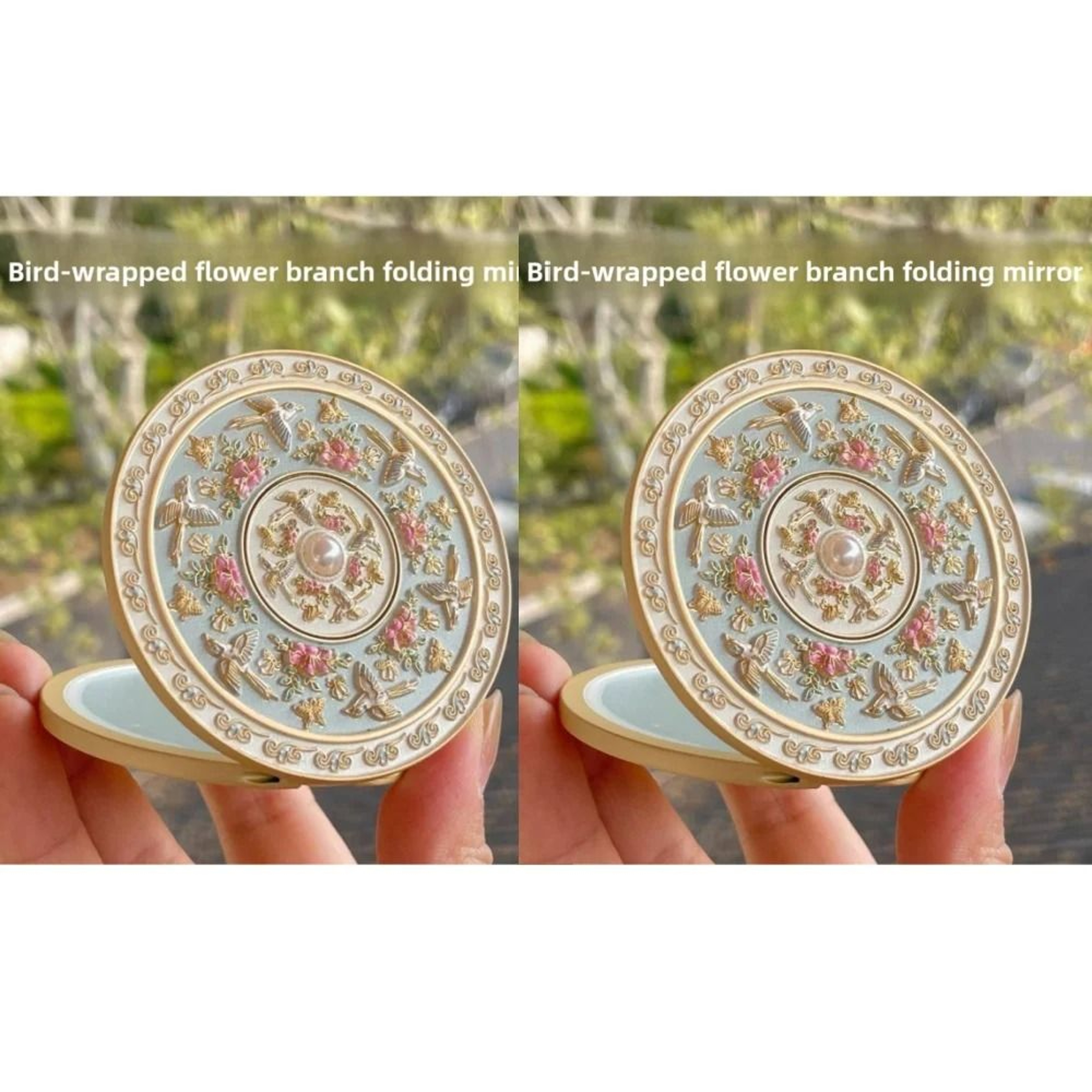 Beijing Oriental Flower  Bird Folding DoubleSided Handheld  Desktop Mirror 7
