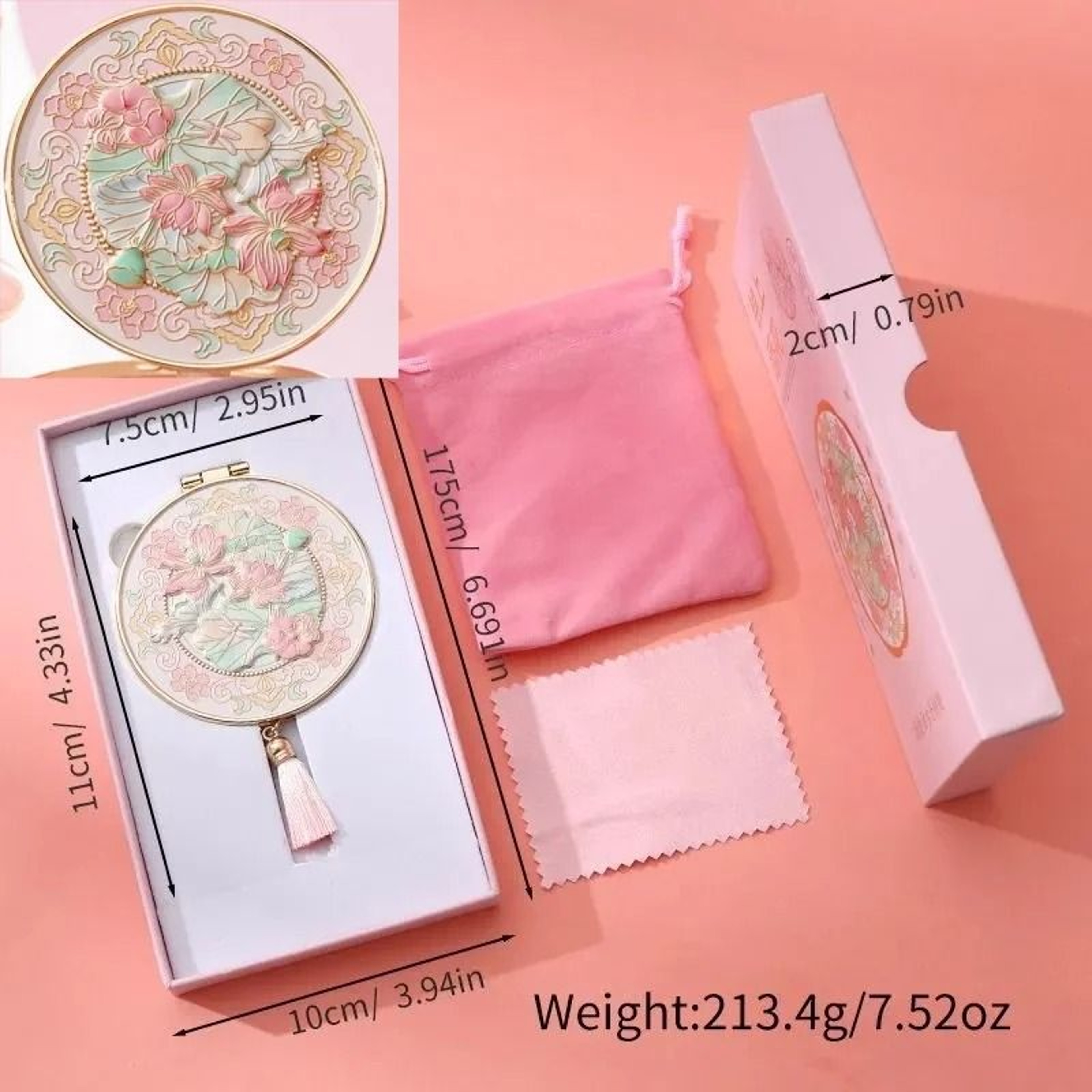 Beijing Oriental Flower  Bird Folding DoubleSided Handheld  Desktop Mirror 5