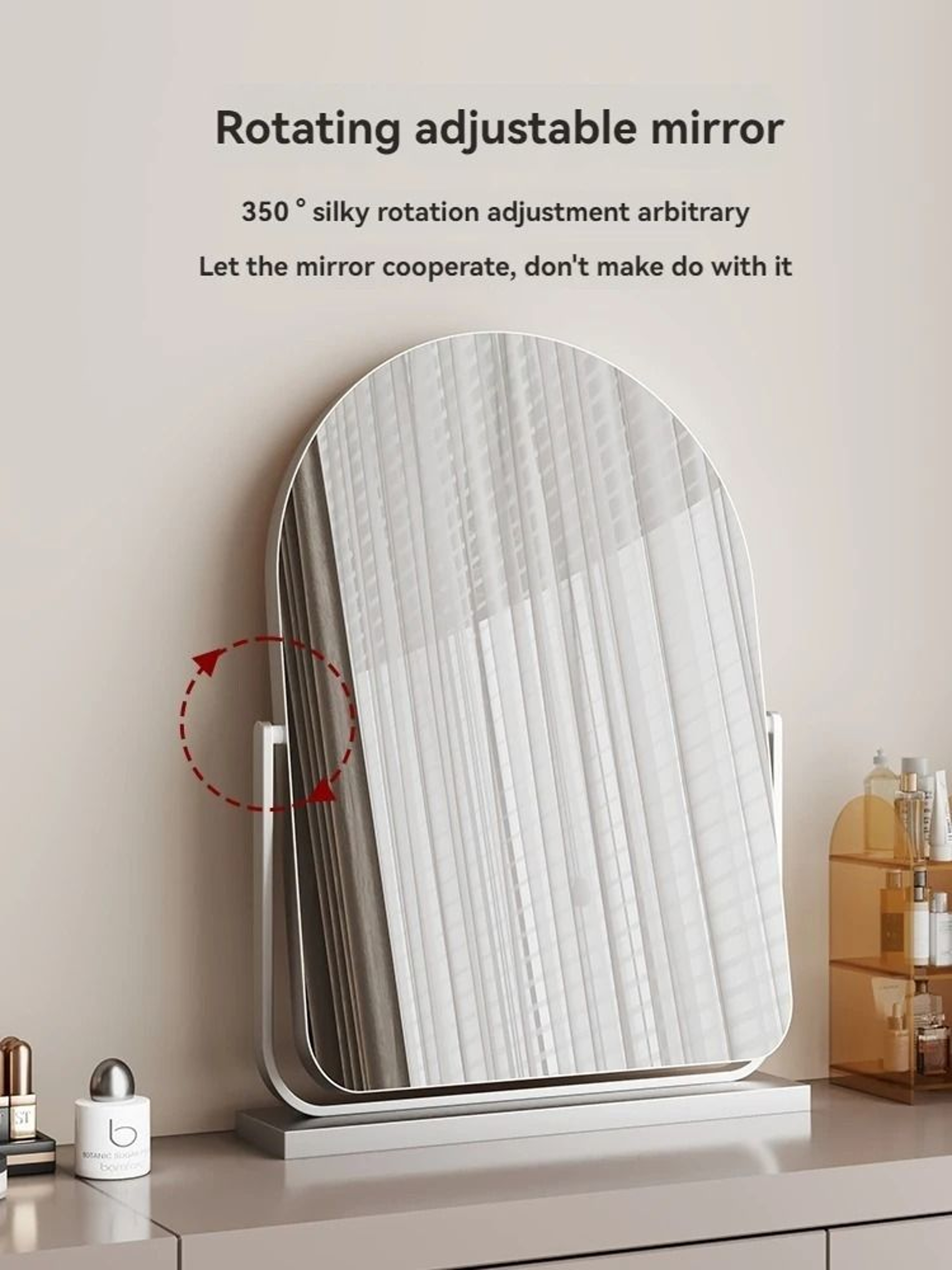 Large Arched Desktop Makeup Mirror With 360 Rotating Stand For Bedroom  Vanity 3