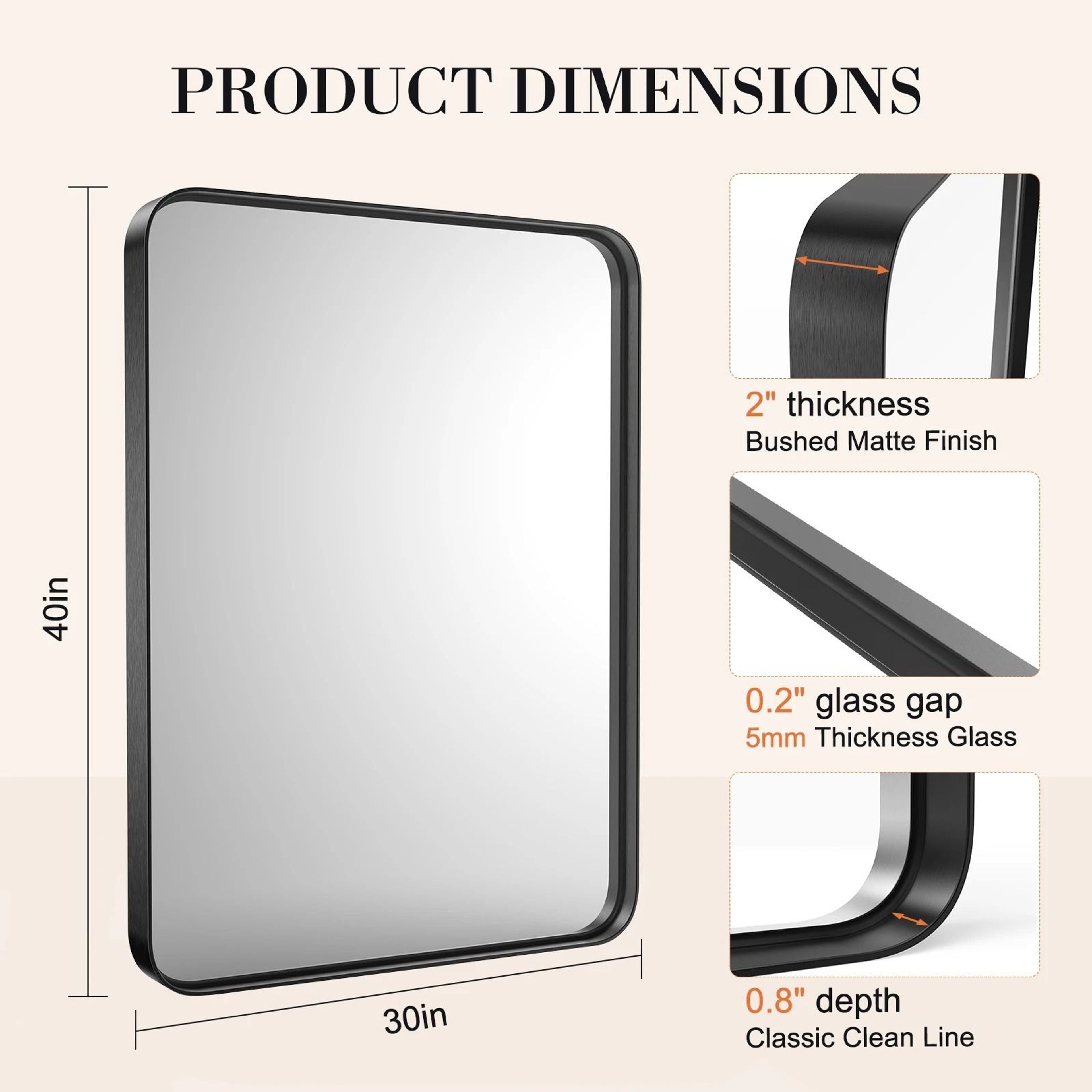 JHK Matte Metal Framed Rectangle Rounded Corner Bathroom Wall Mirror 1