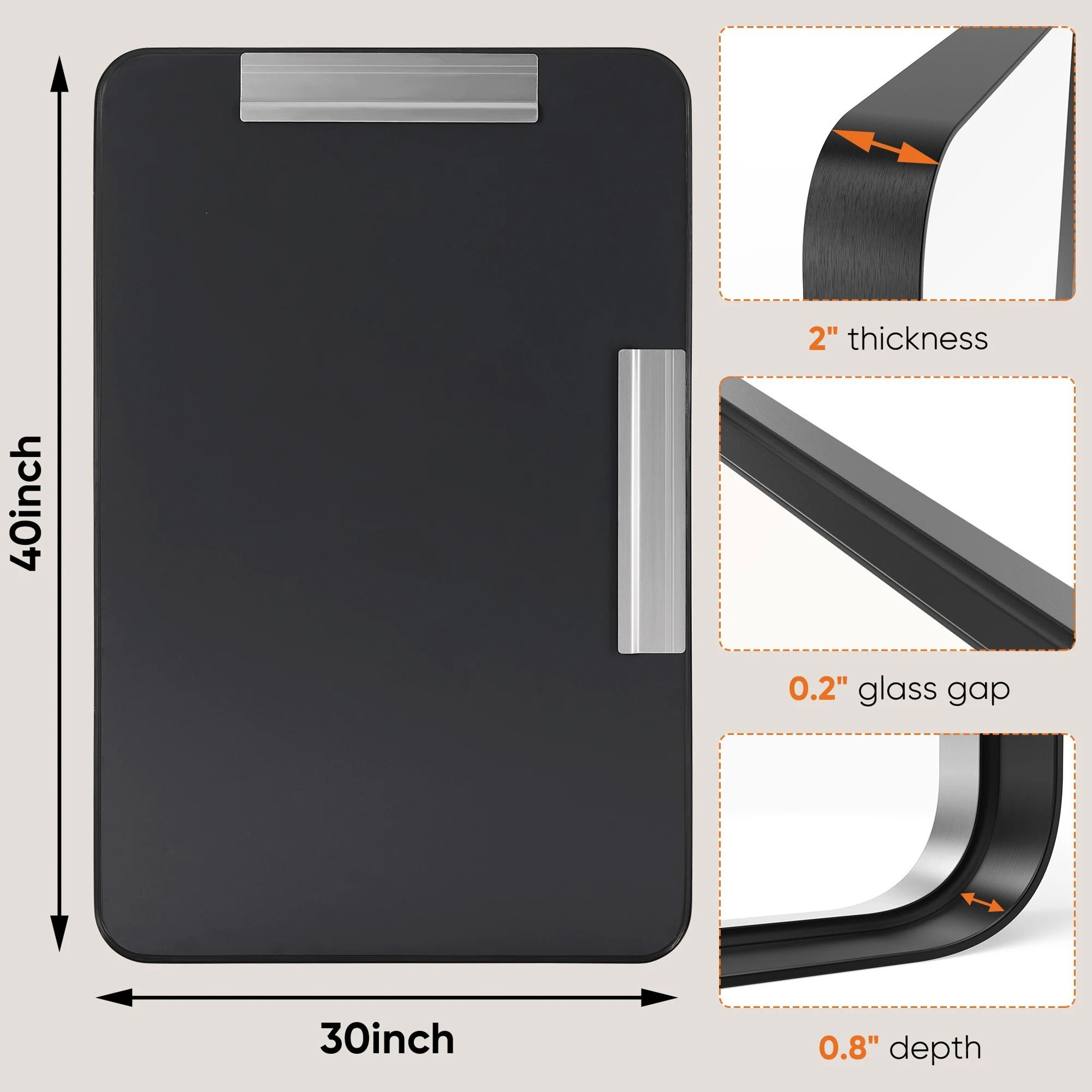 JHK Matte Metal Framed Rectangle Rounded Corner Bathroom Wall Mirror 8