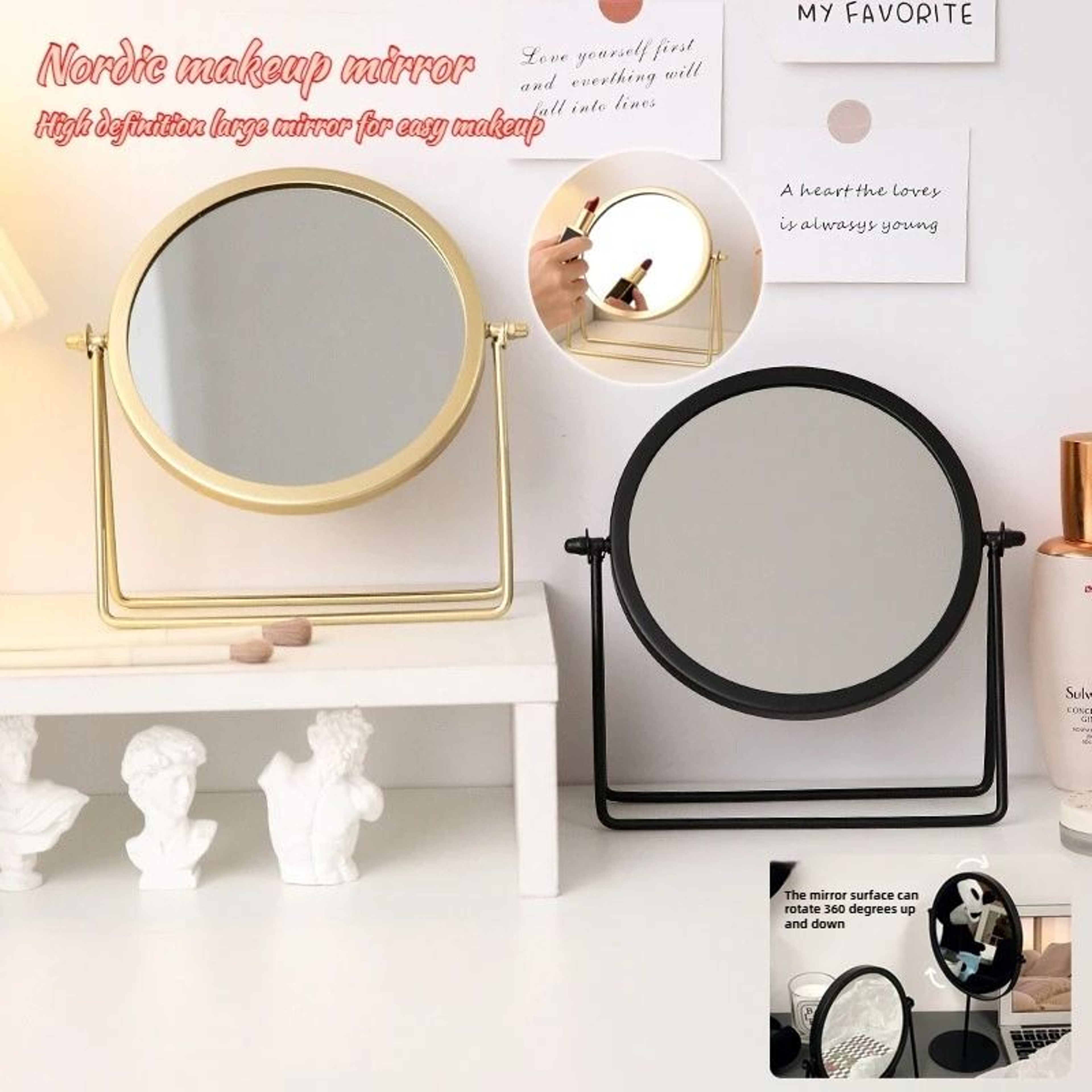 Minimalist Wrought Iron Rotatable Desktop Vanity Mirror 1