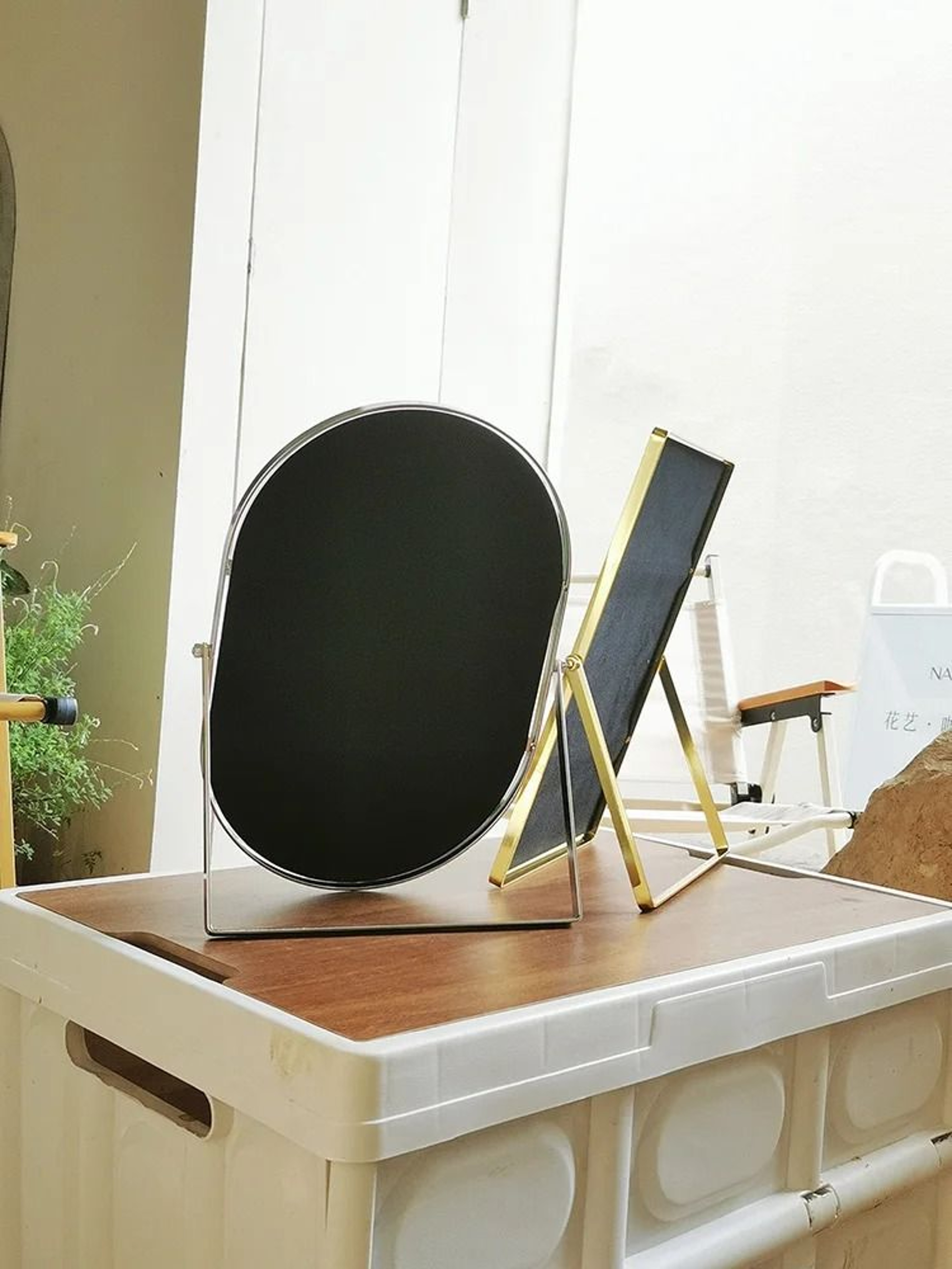 HighEnd Luxury Oval Rotating Metal Tabletop  Wall Vanity Mirror 4