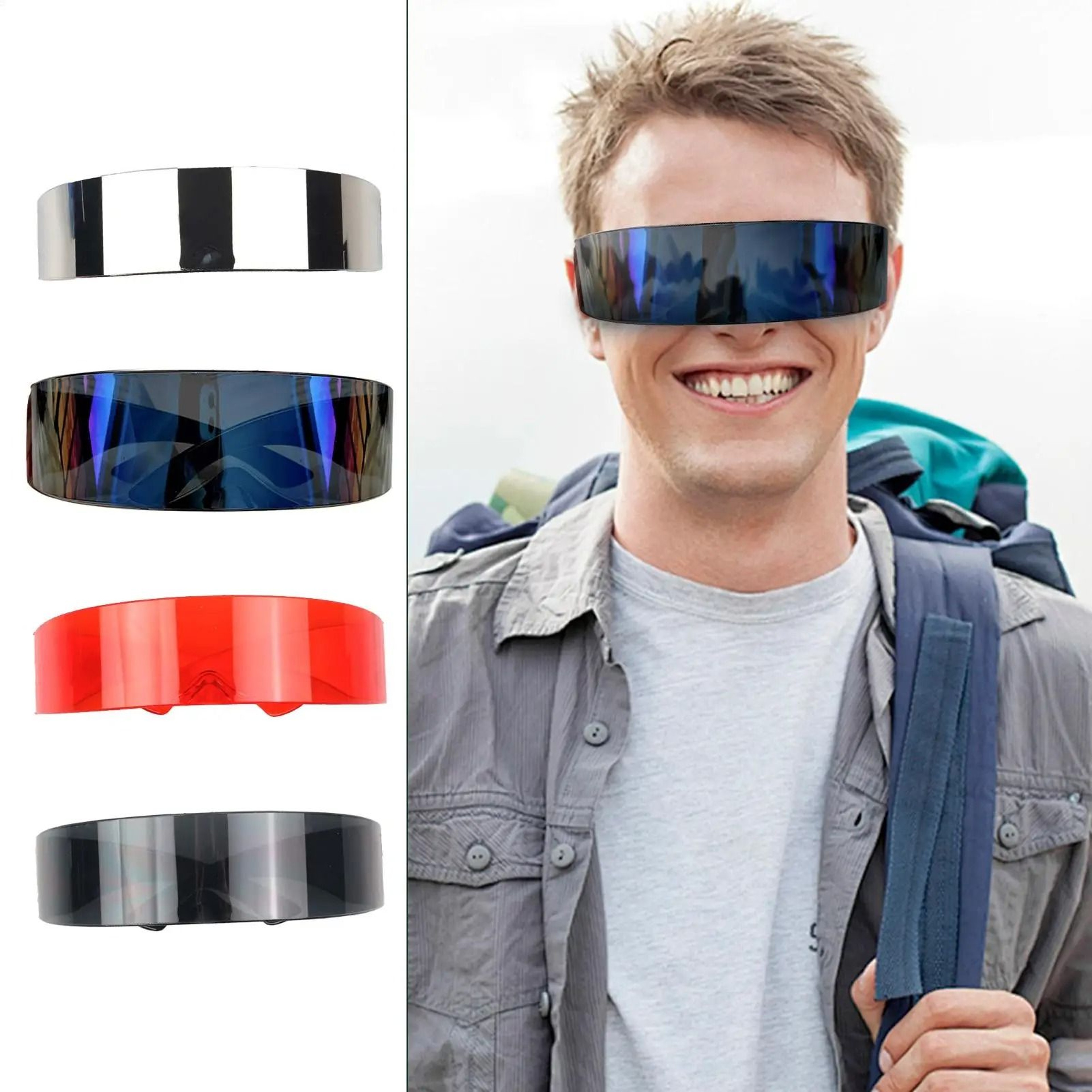 Futuristic Cyber Cyclops Rimless Visor Sunglasses With UV400 Protection 1