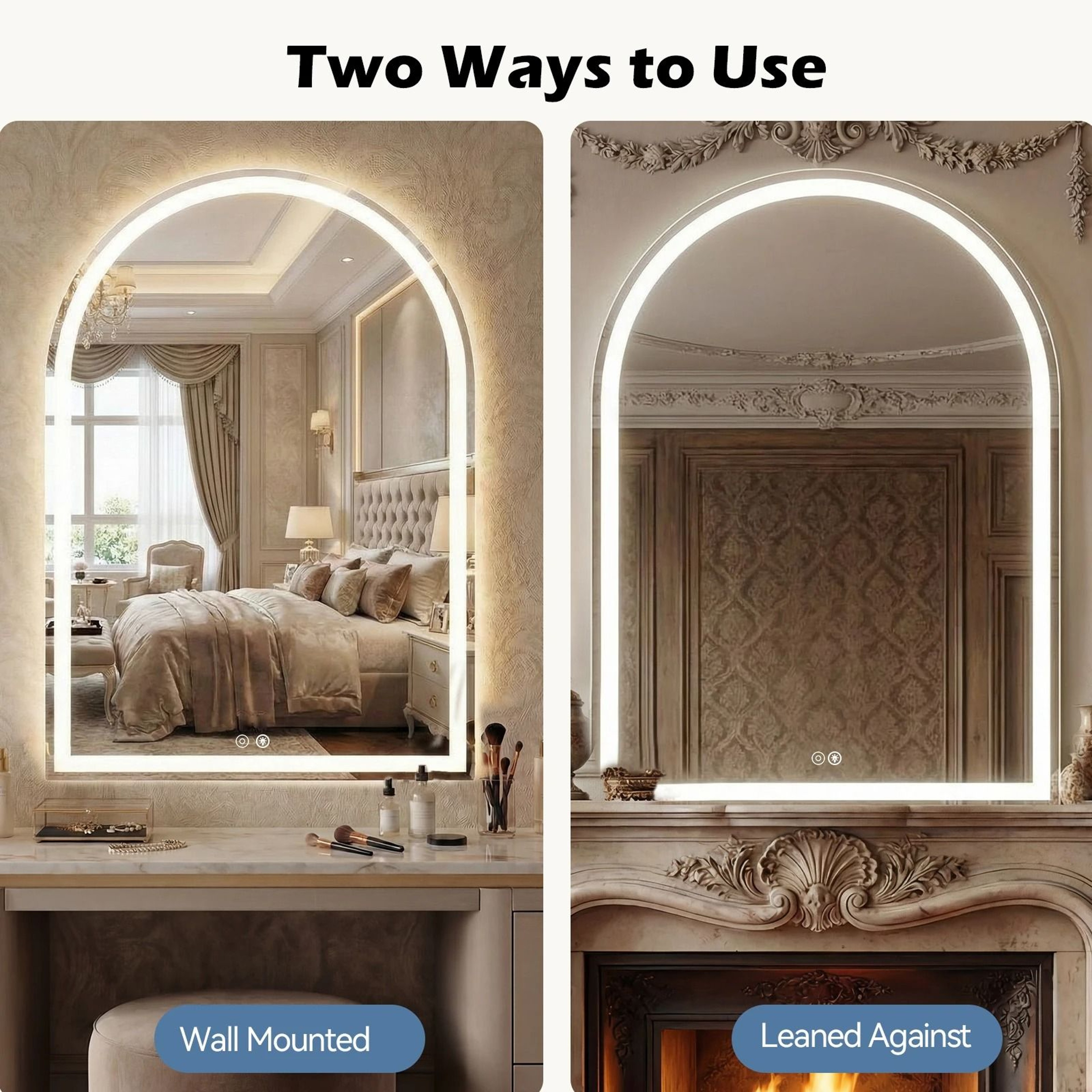 Arched LED Backlit Vanity Wall Mirror With 3Color Touch Memory  Tempered Glass 5