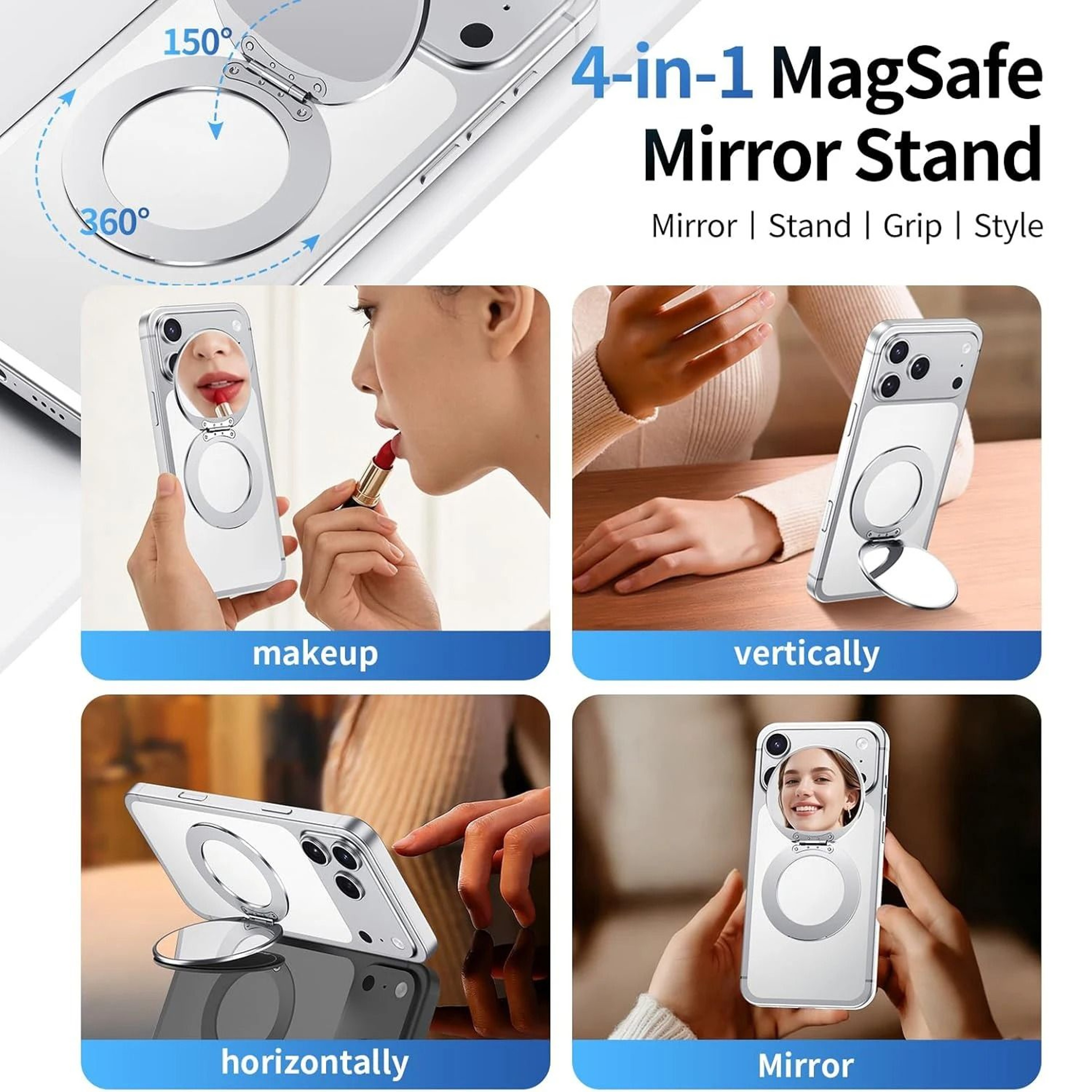 Magnetic Selfie  Makeup Phone Mirror With Adjustable Metal Kickstand 5