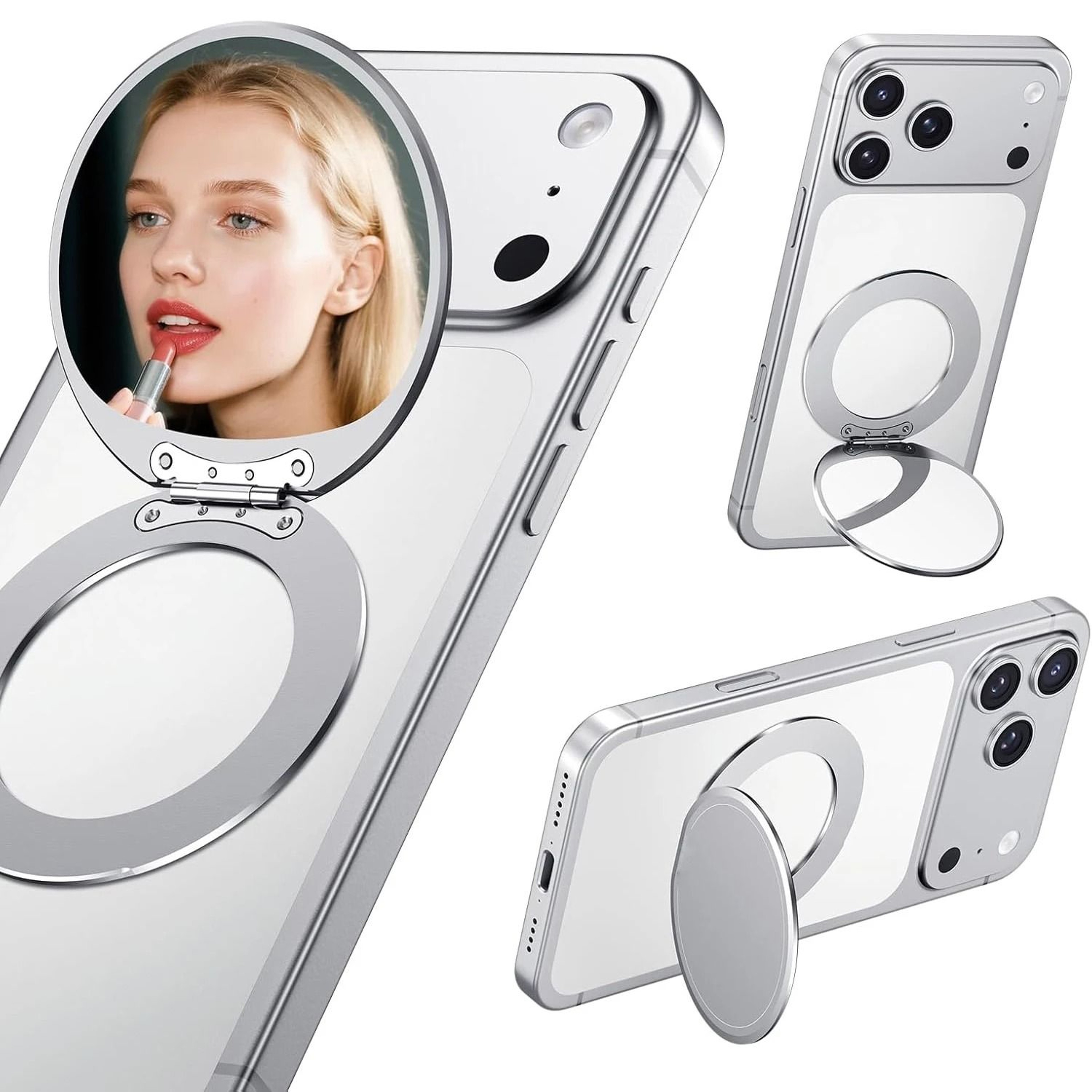 Magnetic Selfie  Makeup Phone Mirror With Adjustable Metal Kickstand 0