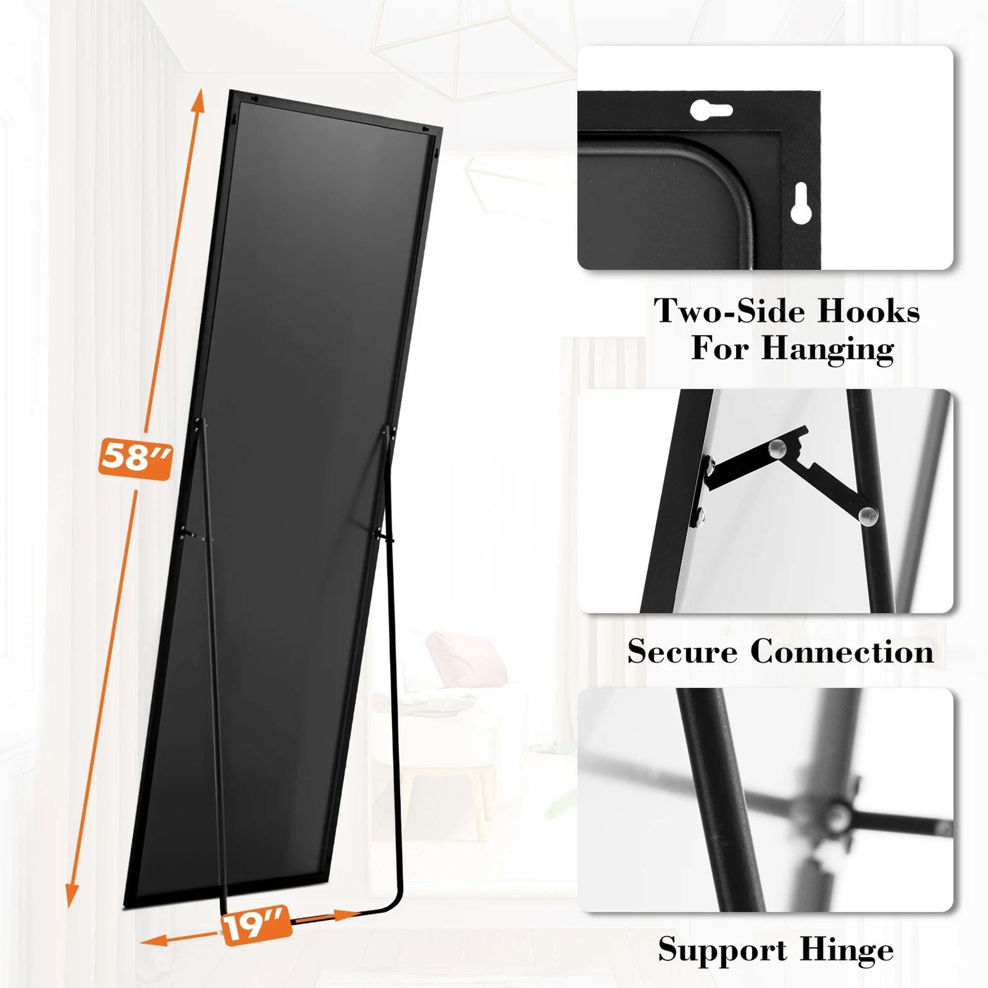 58x19 Full Length Floor  WallMounted Mirror With Aluminum Alloy Frame 1