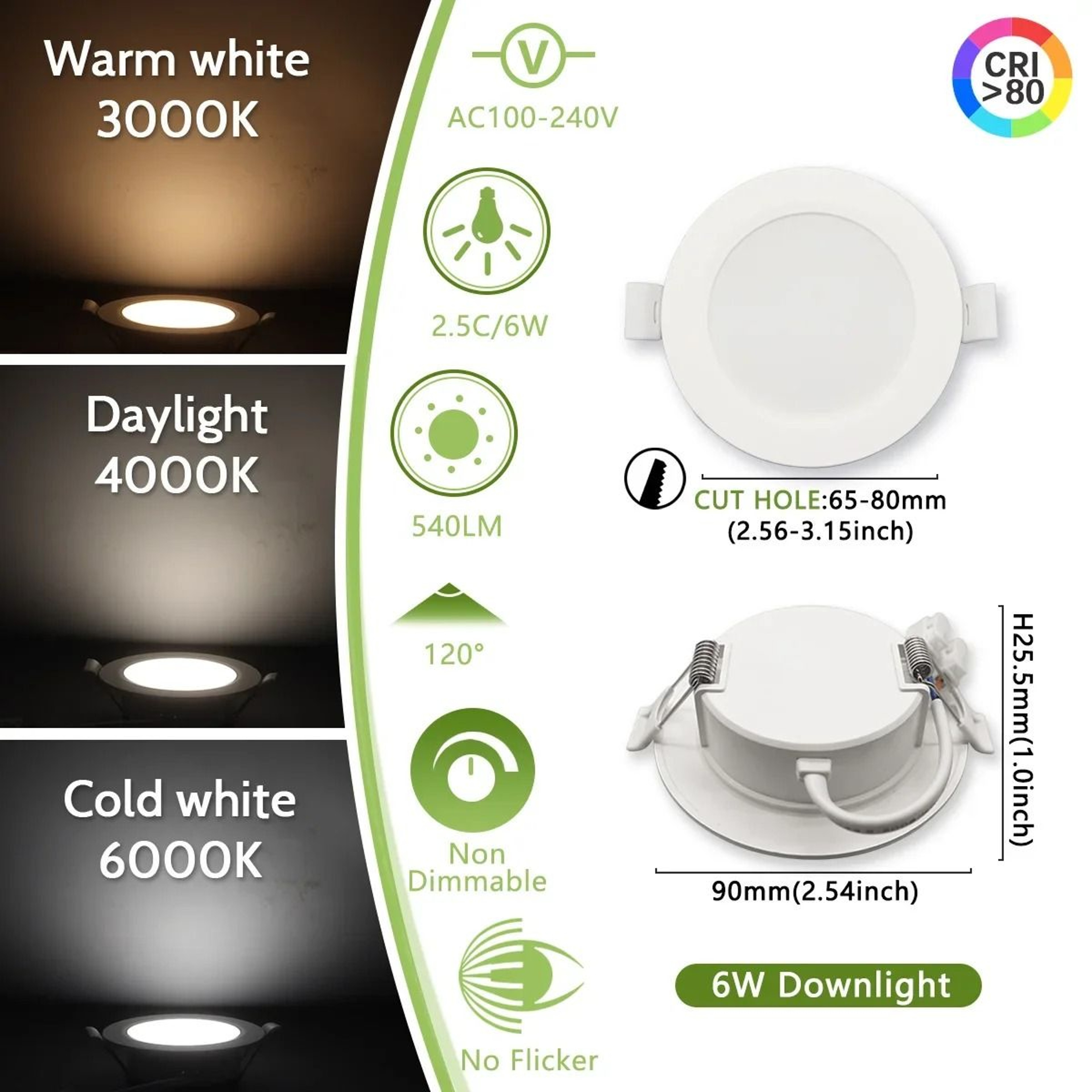 10Pack Modern UltraSlim Recessed LED Ceiling Downlights ThreeColor Dimming  High CRI 6