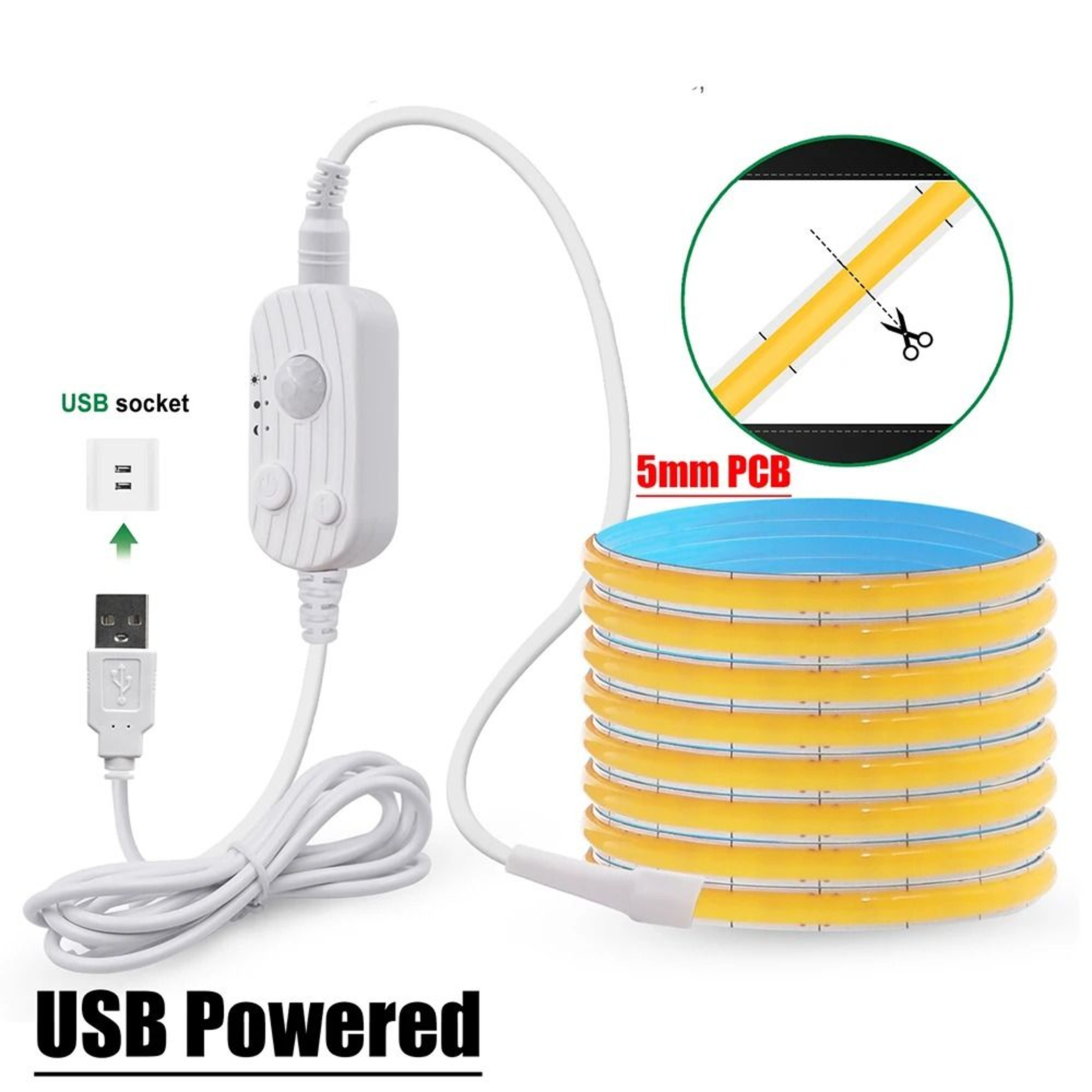 5V Flexible COB LED Motion Sensor Light Strip USB  Battery Powered 8