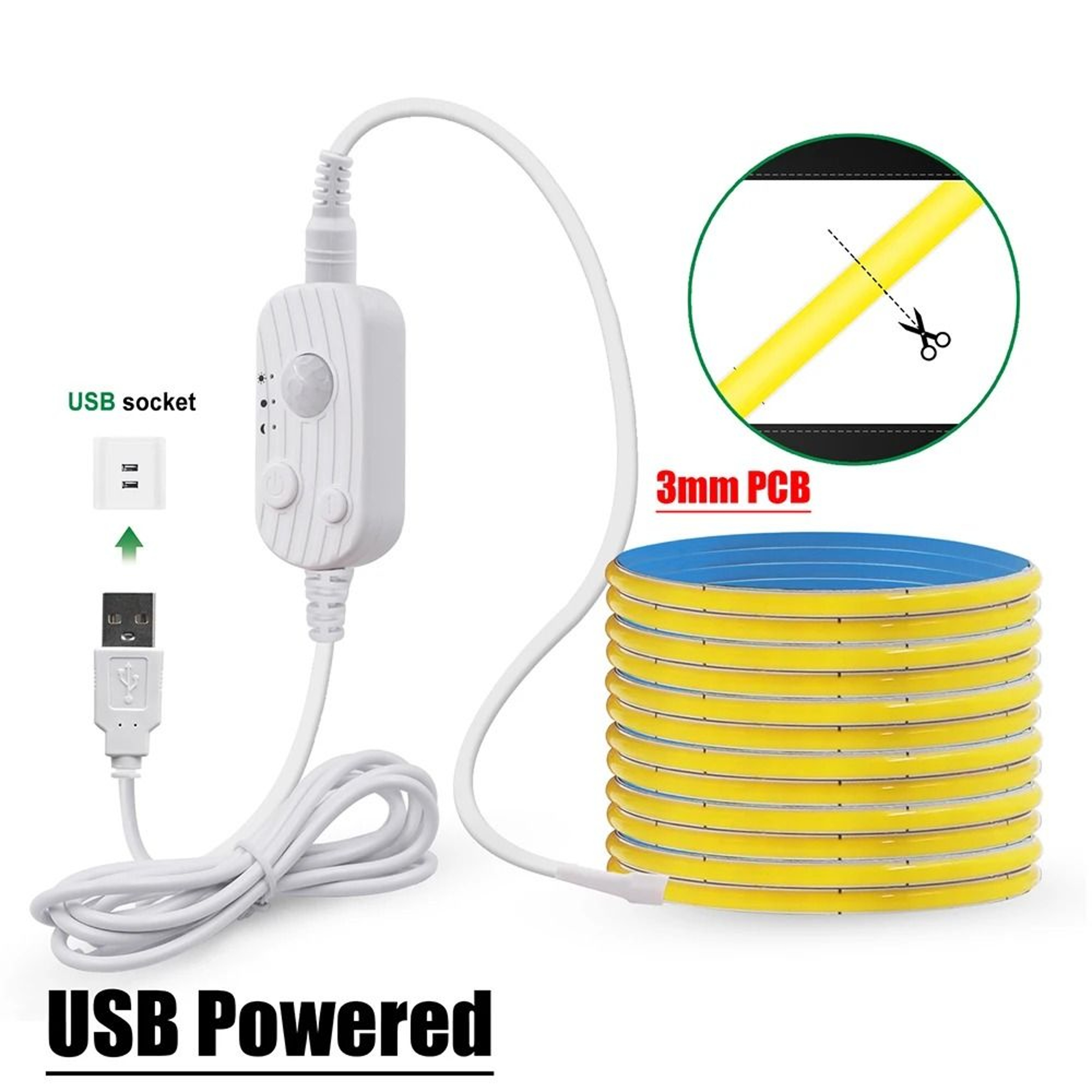 5V Flexible COB LED Motion Sensor Light Strip USB  Battery Powered 9