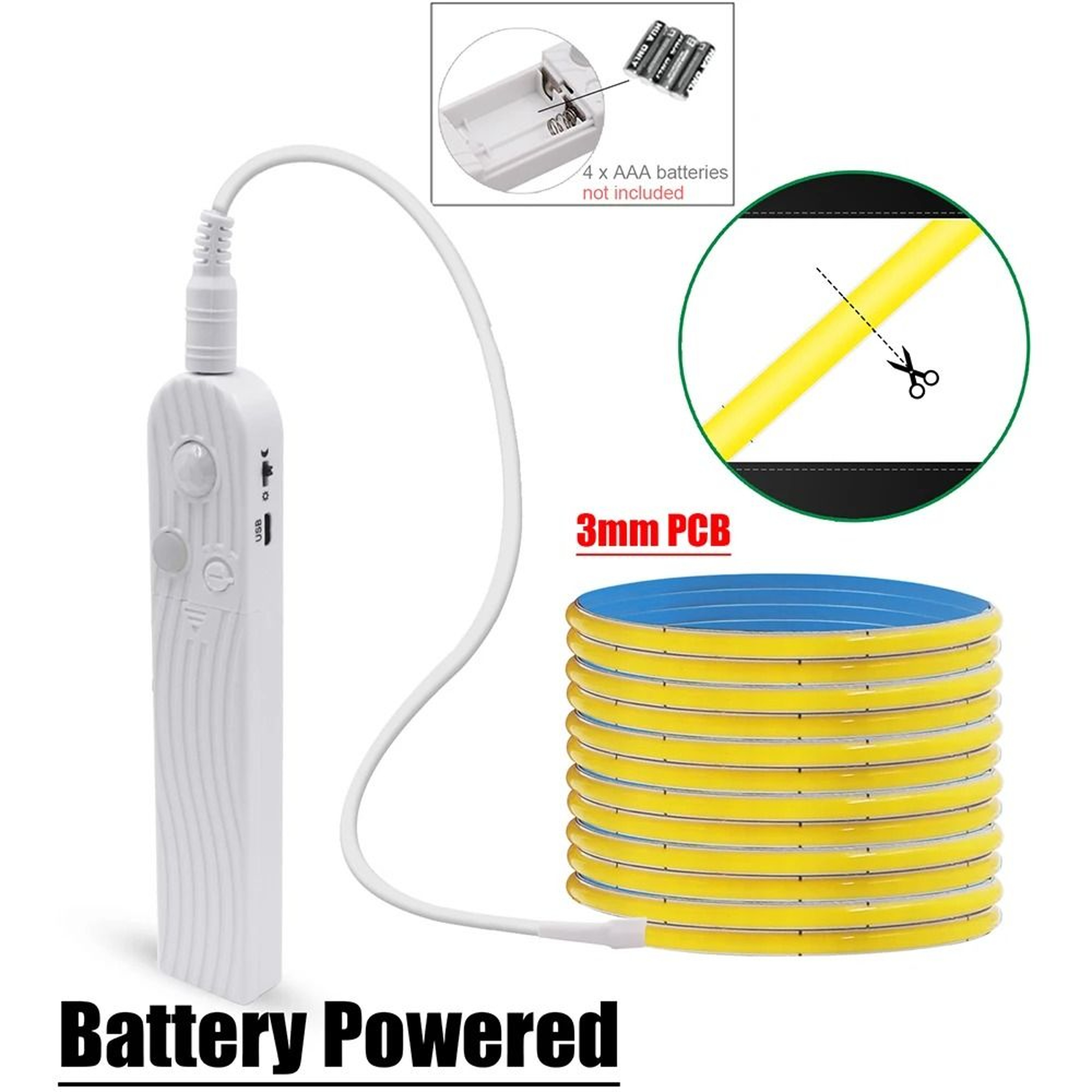 5V Flexible COB LED Motion Sensor Light Strip USB  Battery Powered 11