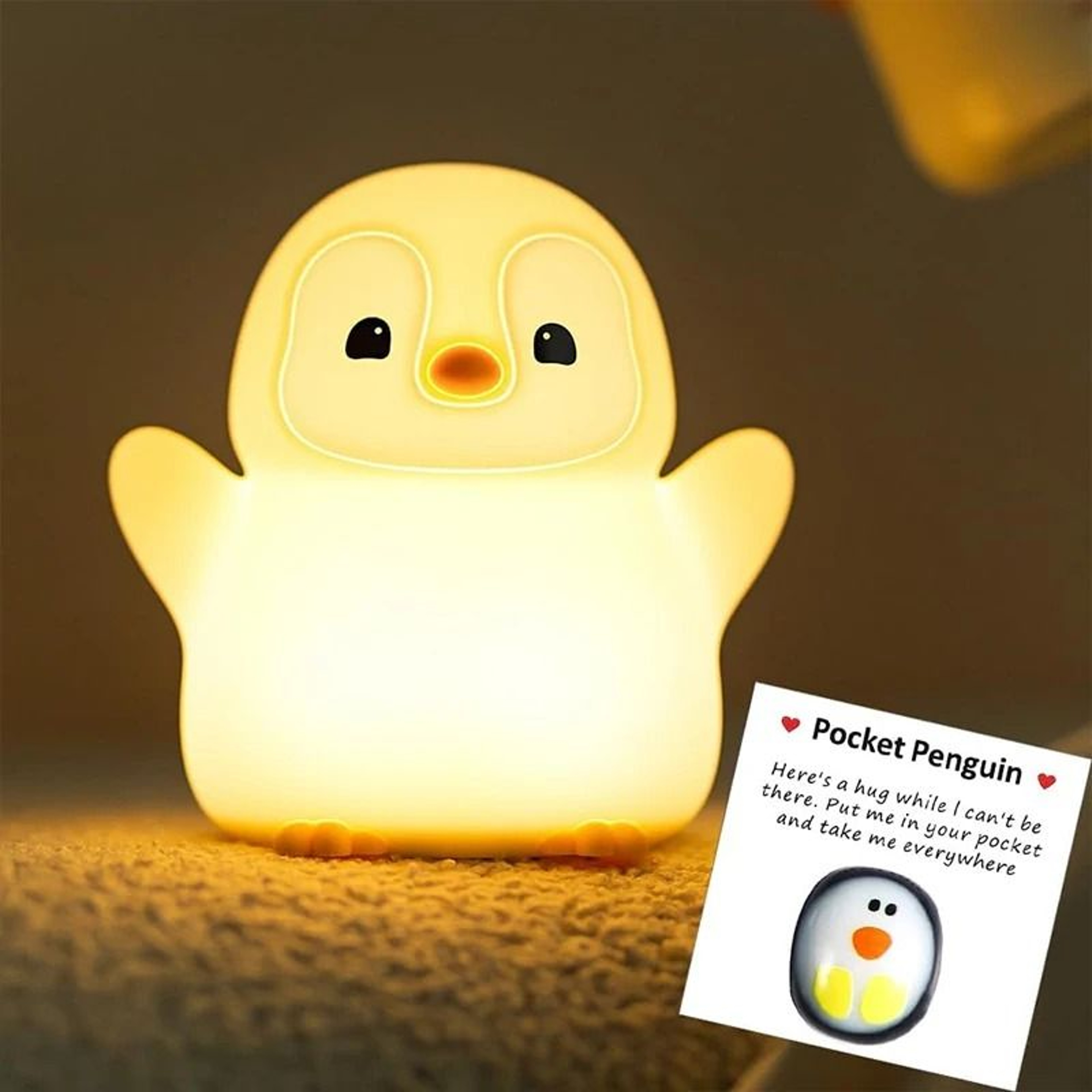 Cute Penguin LED Nursery Night Light Squishy Dimmable Silicone Touch Lamp 6