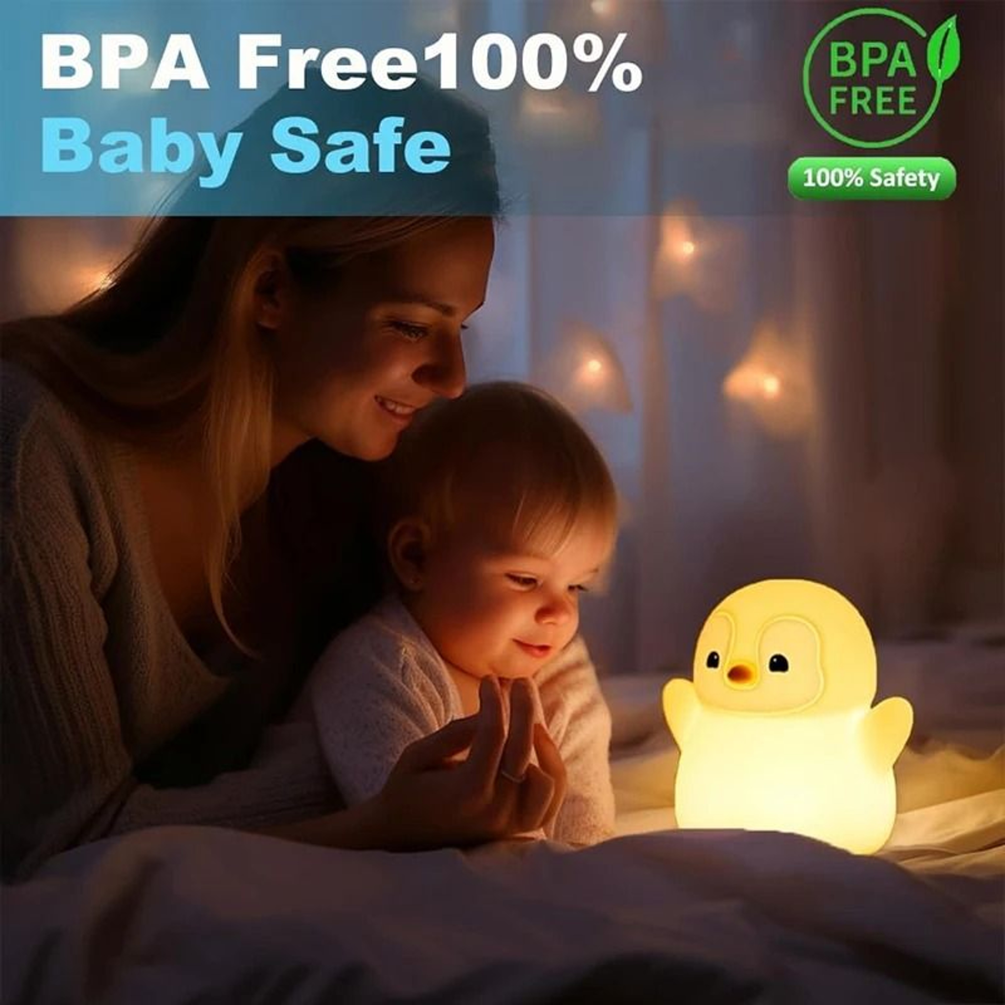 Cute Penguin LED Nursery Night Light Squishy Dimmable Silicone Touch Lamp 3