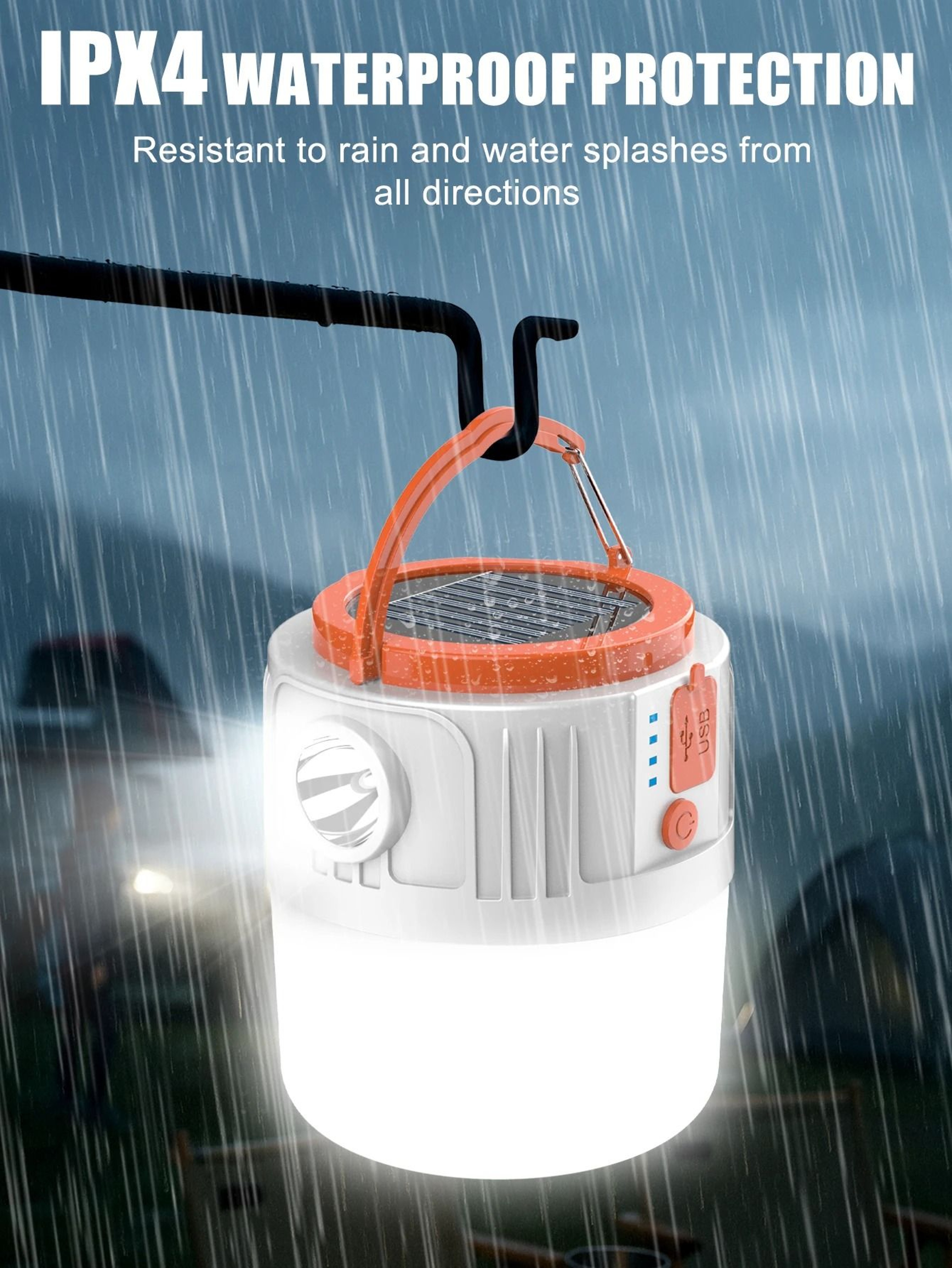 Solar Powered LED Camping Lantern With USB Power Bank Mobile Phone Charger 3