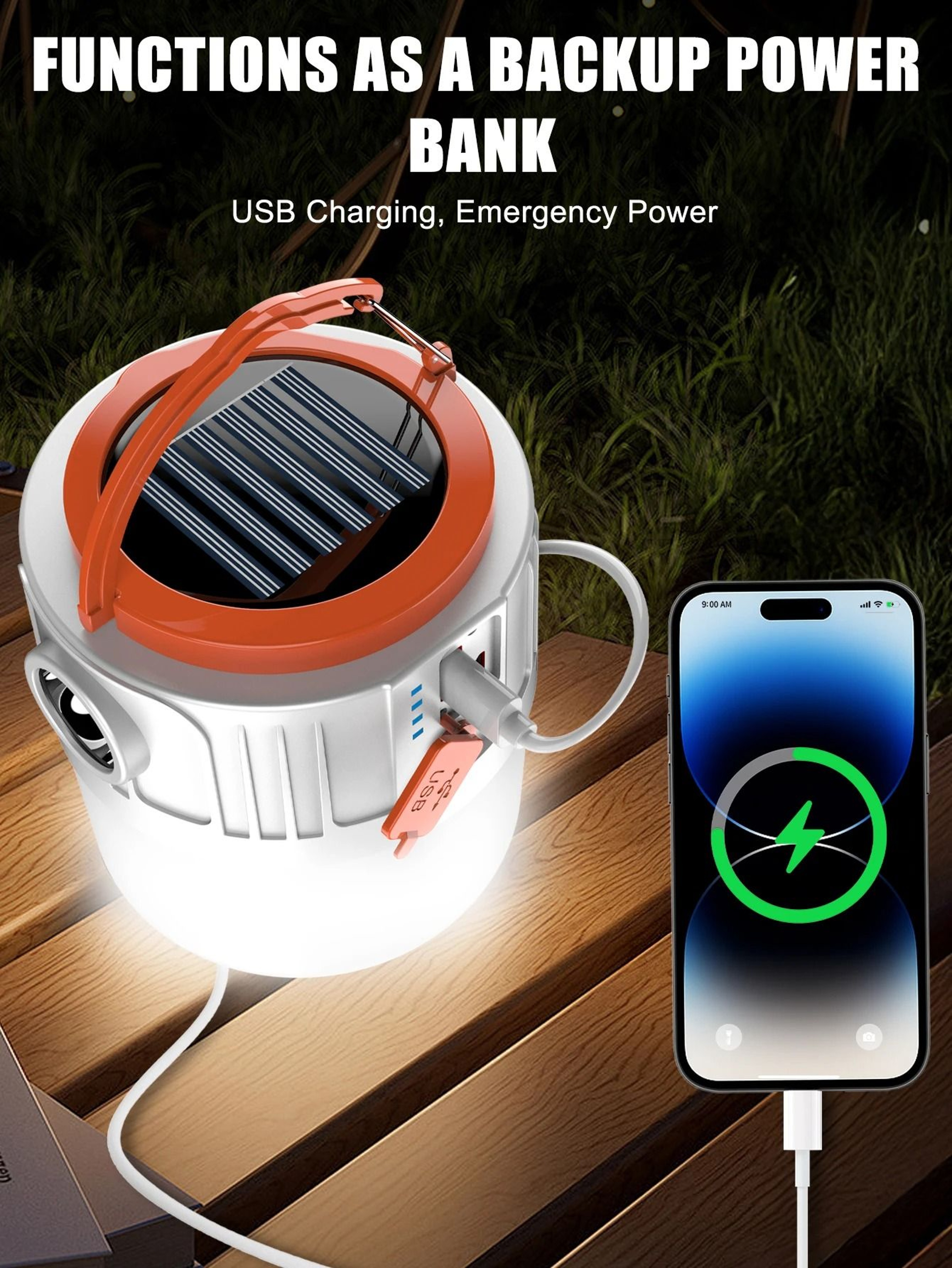 Solar Powered LED Camping Lantern With USB Power Bank Mobile Phone Charger 2
