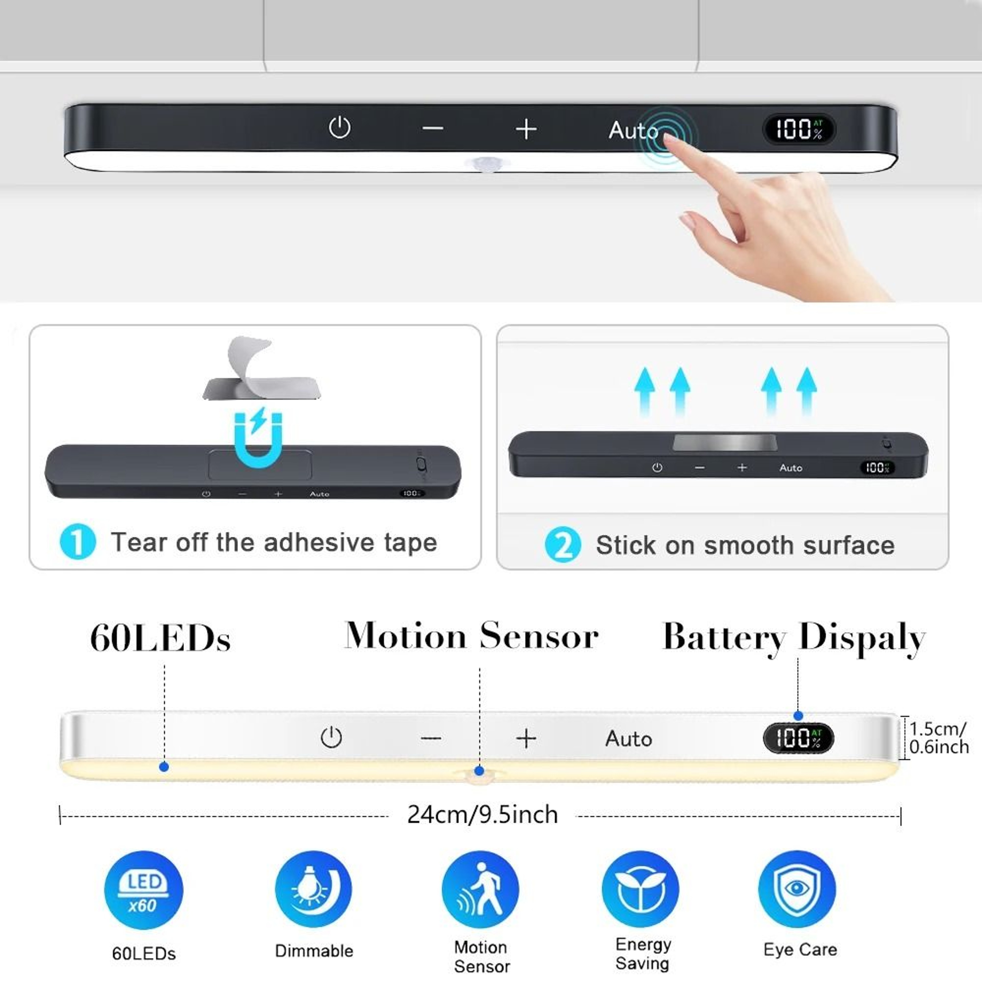 60LED UltraSlim Motion Sensor UnderCabinet Light  TouchDimmable Accent Lamp 5