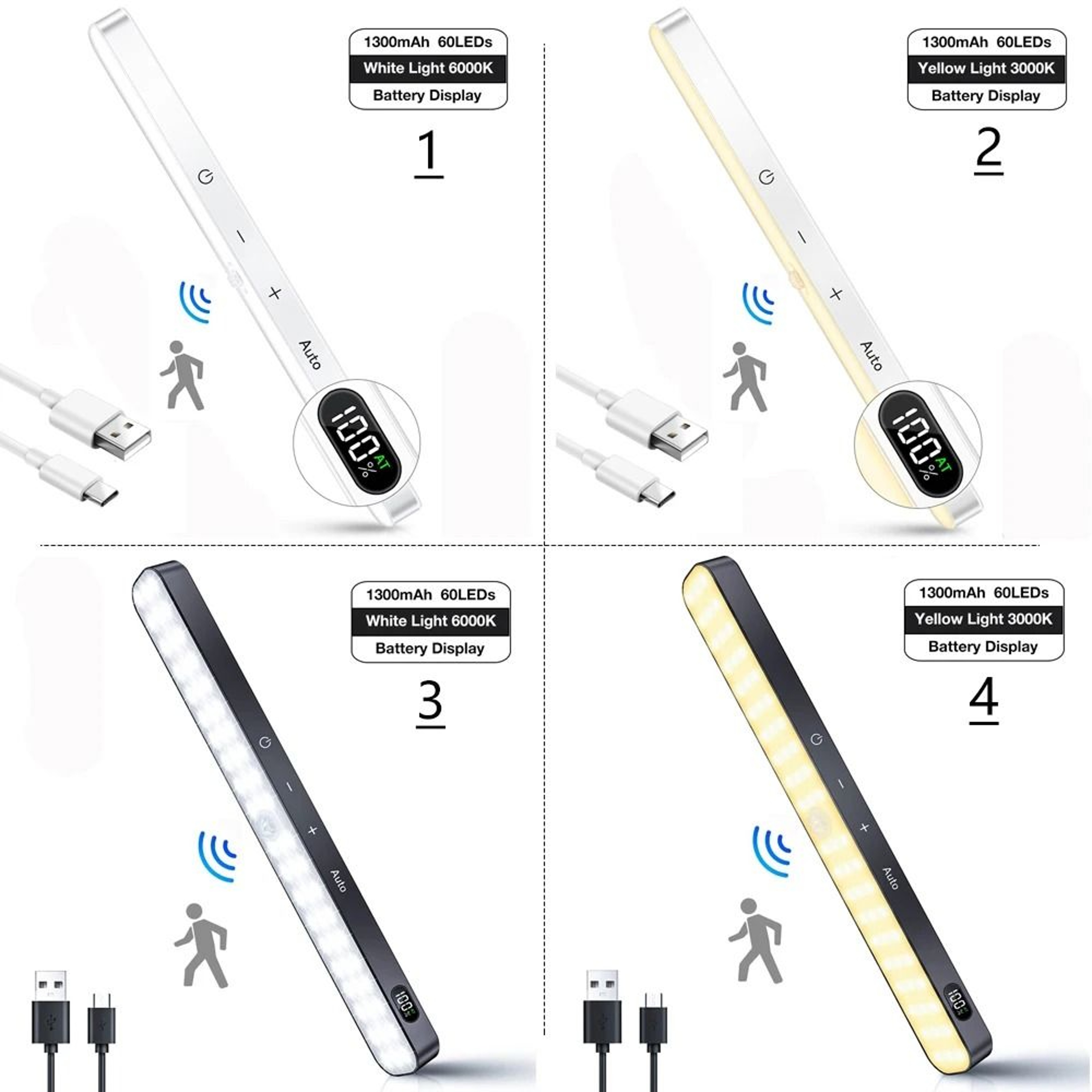 60LED UltraSlim Motion Sensor UnderCabinet Light  TouchDimmable Accent Lamp 4